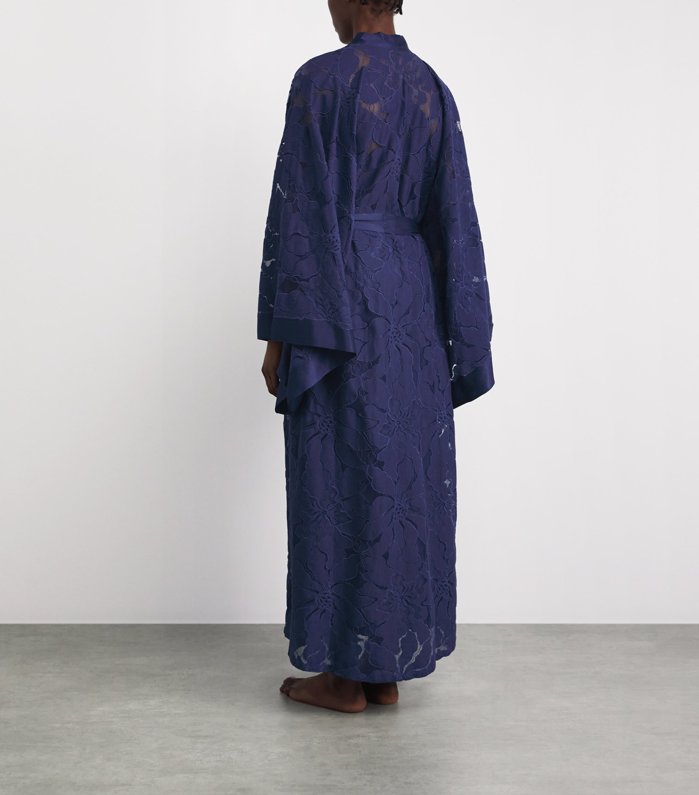 Bocan Womens Satin Lace-Trim Clematis Robe Navy Blue Image 4