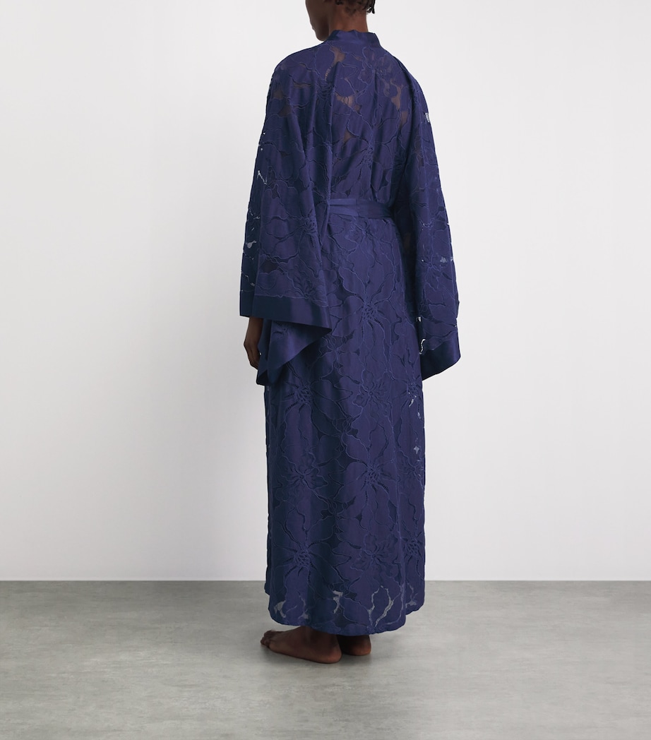 Bocan Womens Satin Lace-Trim Clematis Robe Navy Blue Image 4