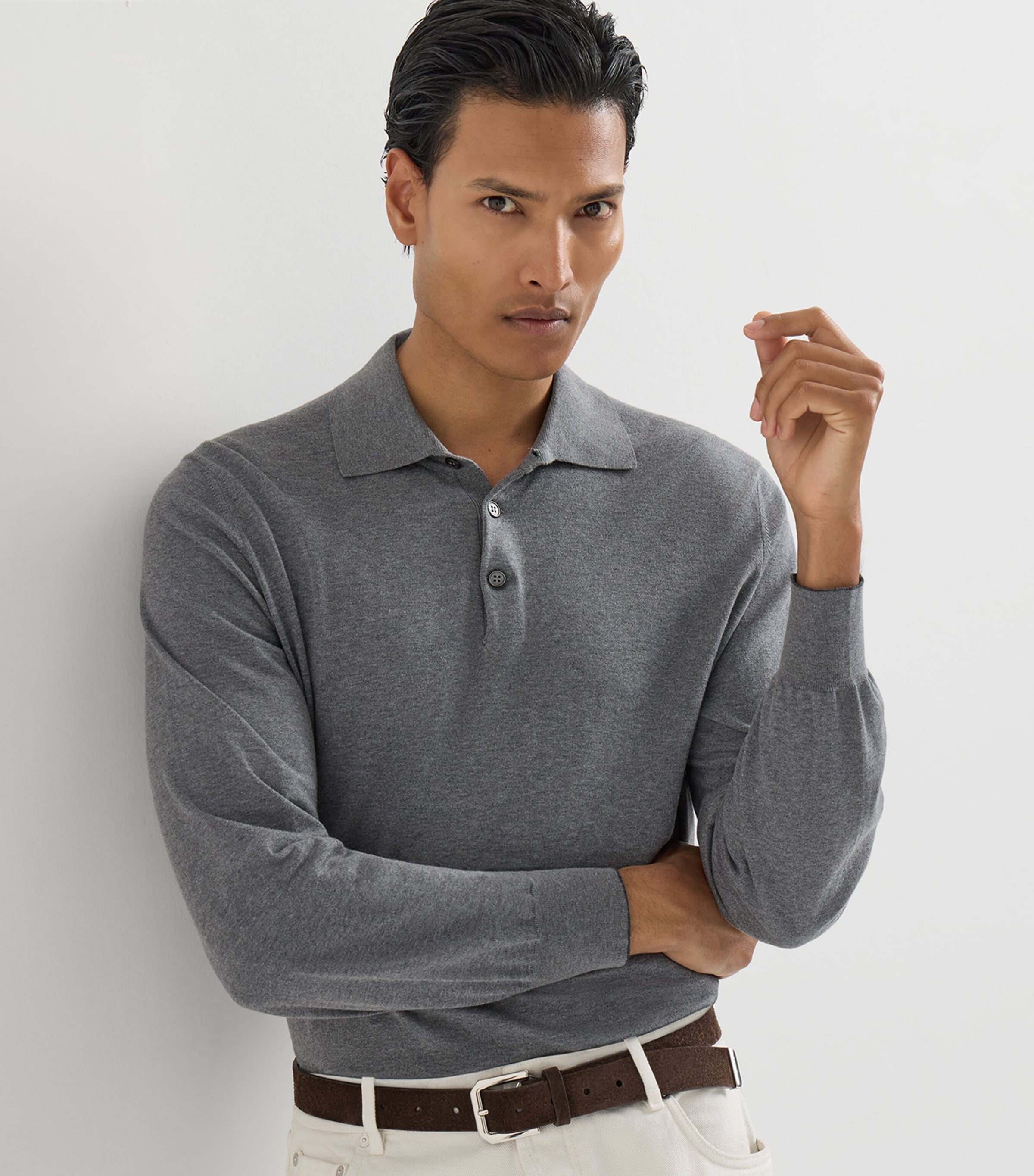 Brunello Cucinelli Mens Cotton Polo Sweater Image 4