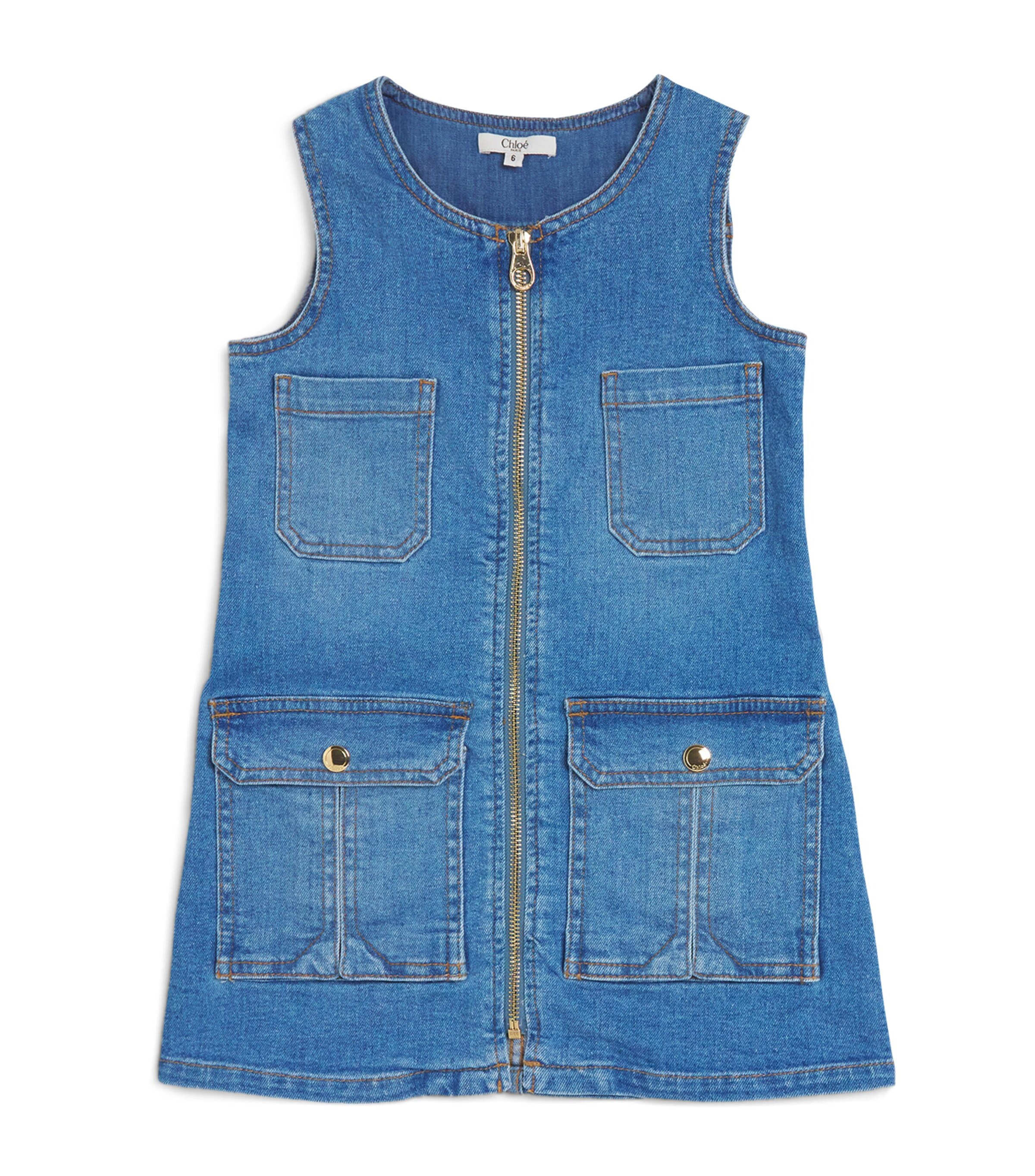 Chloé Kids Denim Sleeveless Dress (4-14 Years) Bleach Image 1
