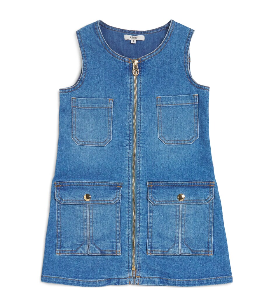 Chloé Kids Denim Sleeveless Dress (4-14 Years) Bleach Image 1