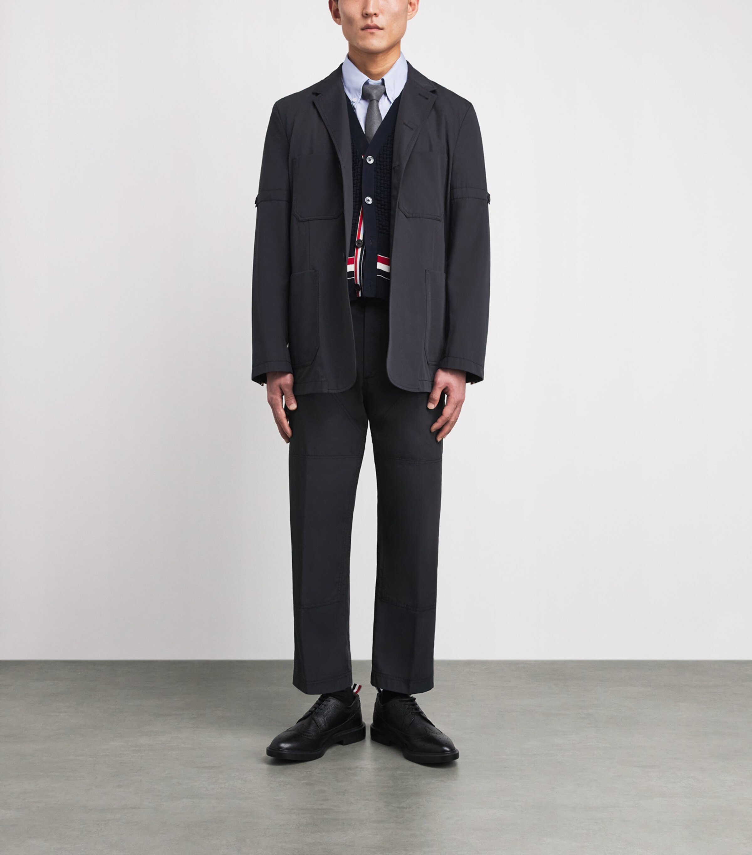 Thom Browne Mens Cotton Cargo-Pocket Straight Trousers Navy Image 2