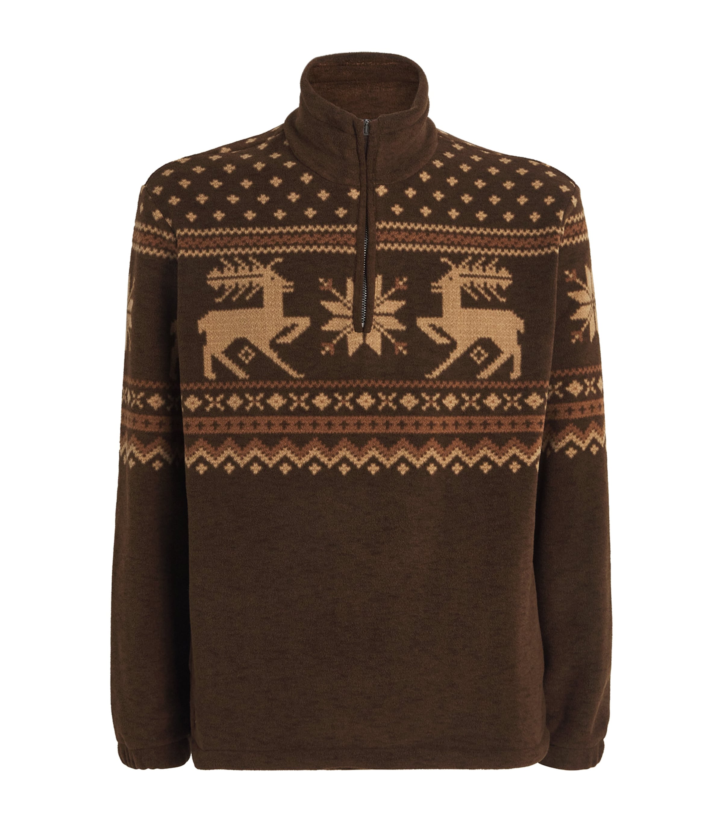Polo Ralph Lauren Brown Fleece Fair Isle Quarter-Zip Sweatshirt