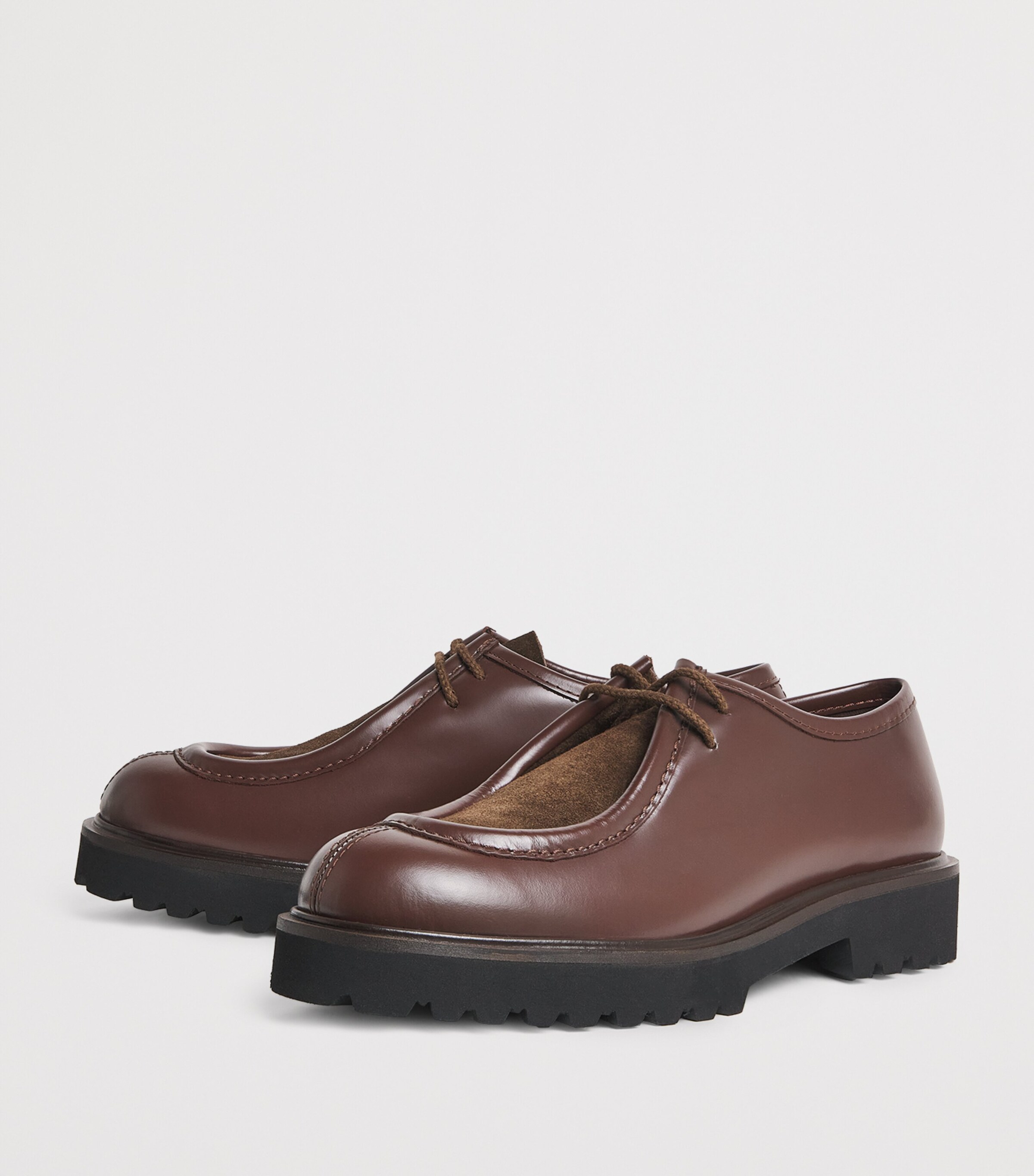 Leather Suede-Vamp Boat Shoes COFFEE Image 2