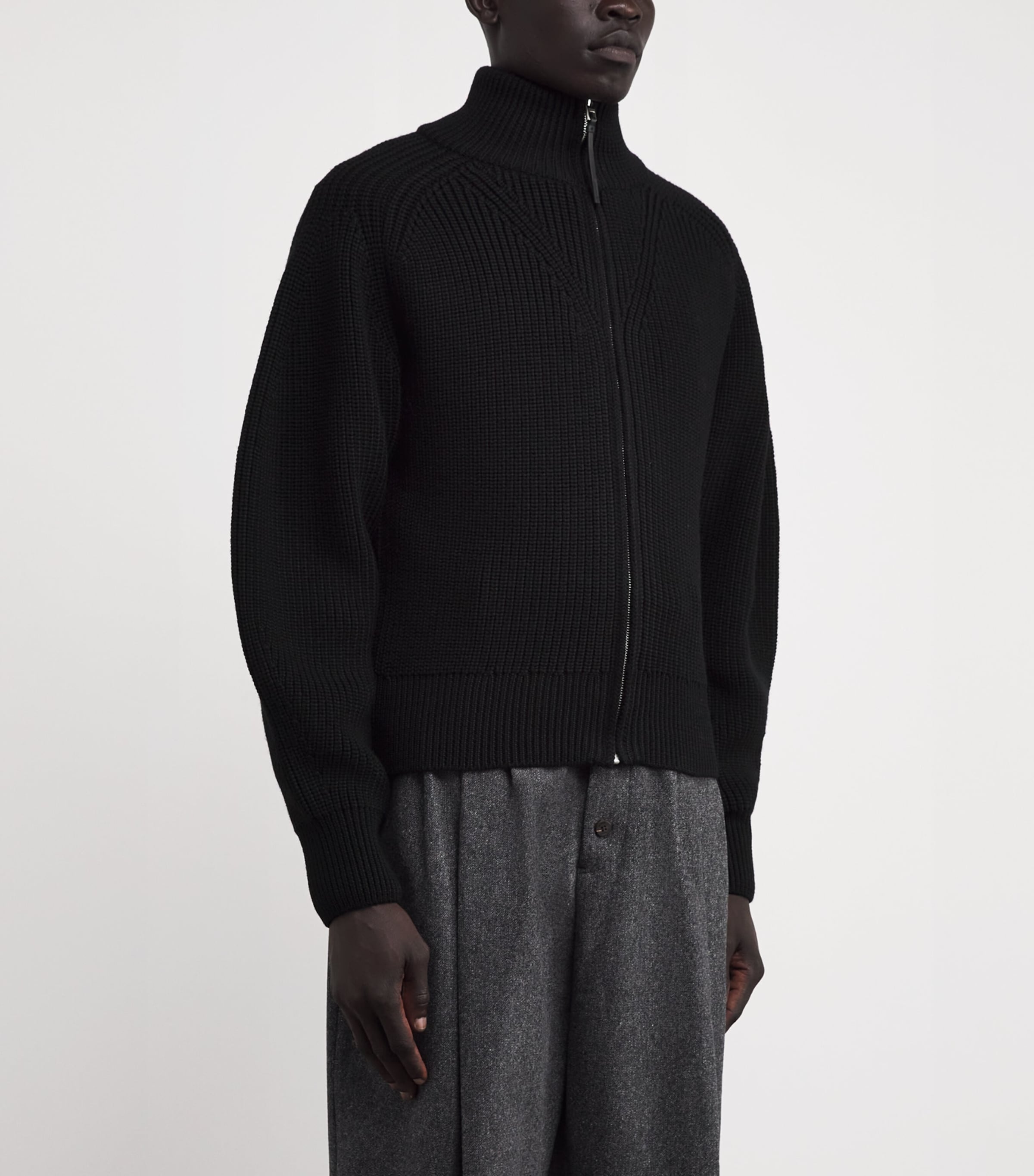 Merino Wool Zip Cardigan 990-BLACK Image 3