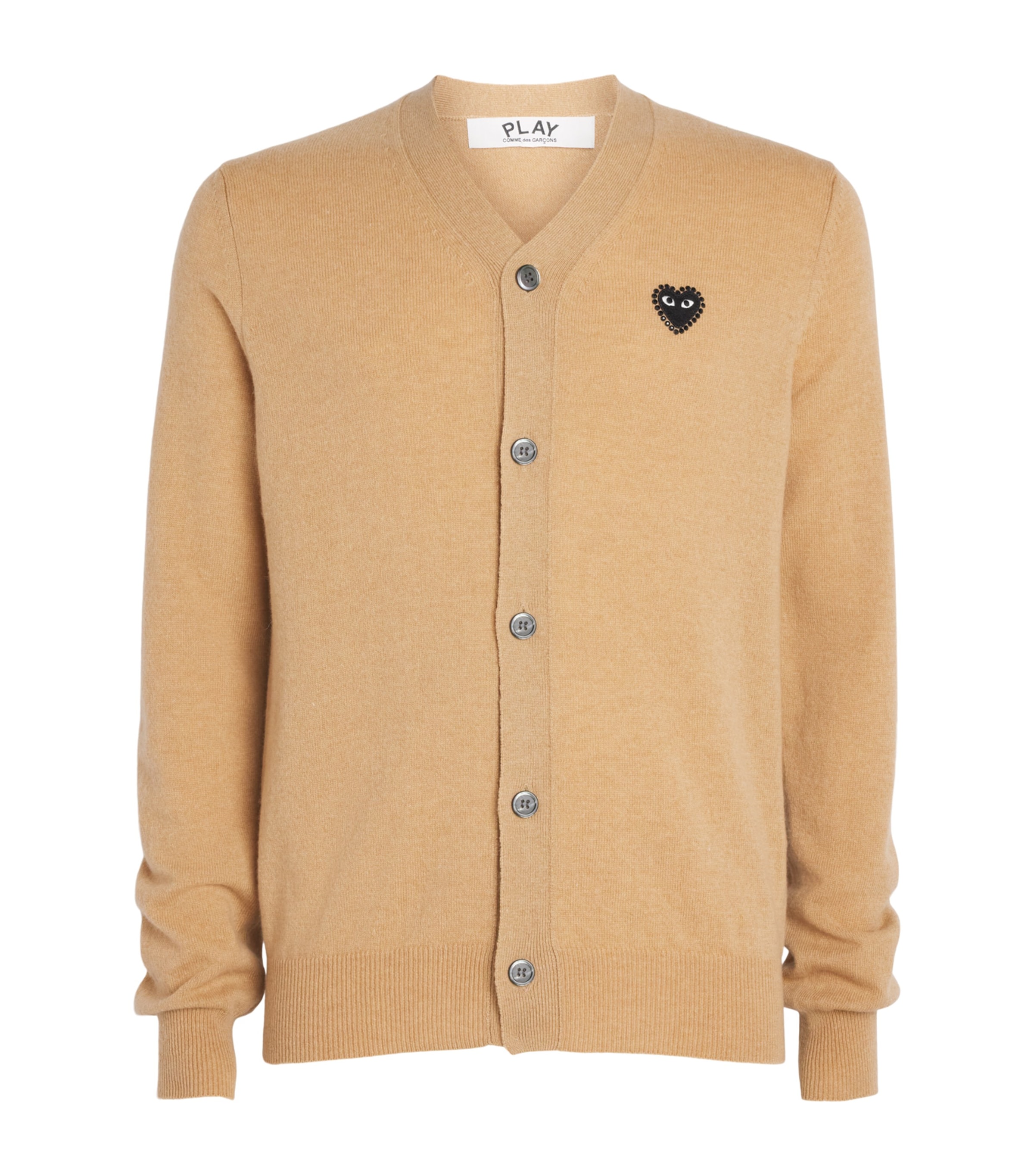 Comme Des Garçons Mens Wool Rhinestone Heart Logo Cardigan Beige Image 1