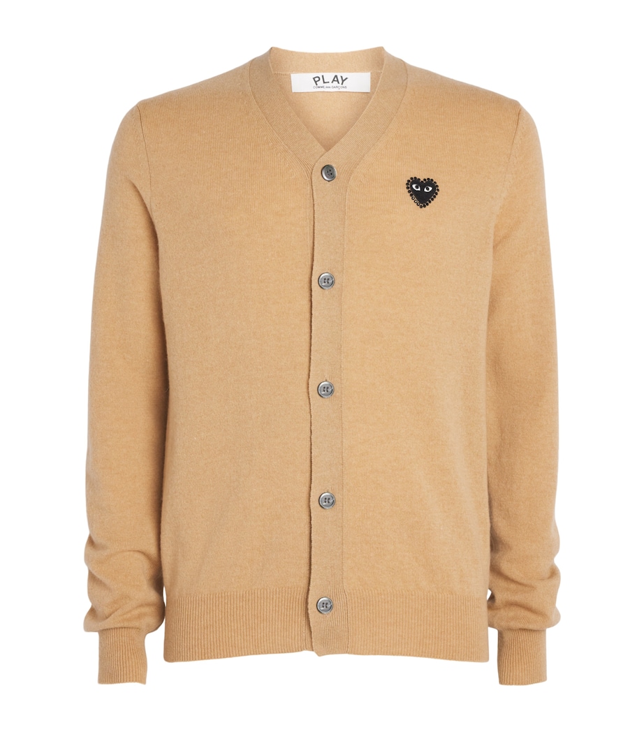 Comme Des Garçons Mens Wool Rhinestone Heart Logo Cardigan Beige Image 1