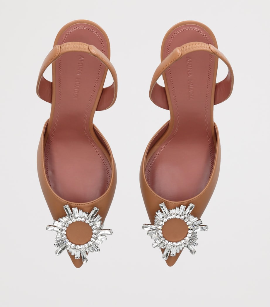 Amina Muaddi Womens Leather Begum Slingback Pumps 95 Camel Image 4