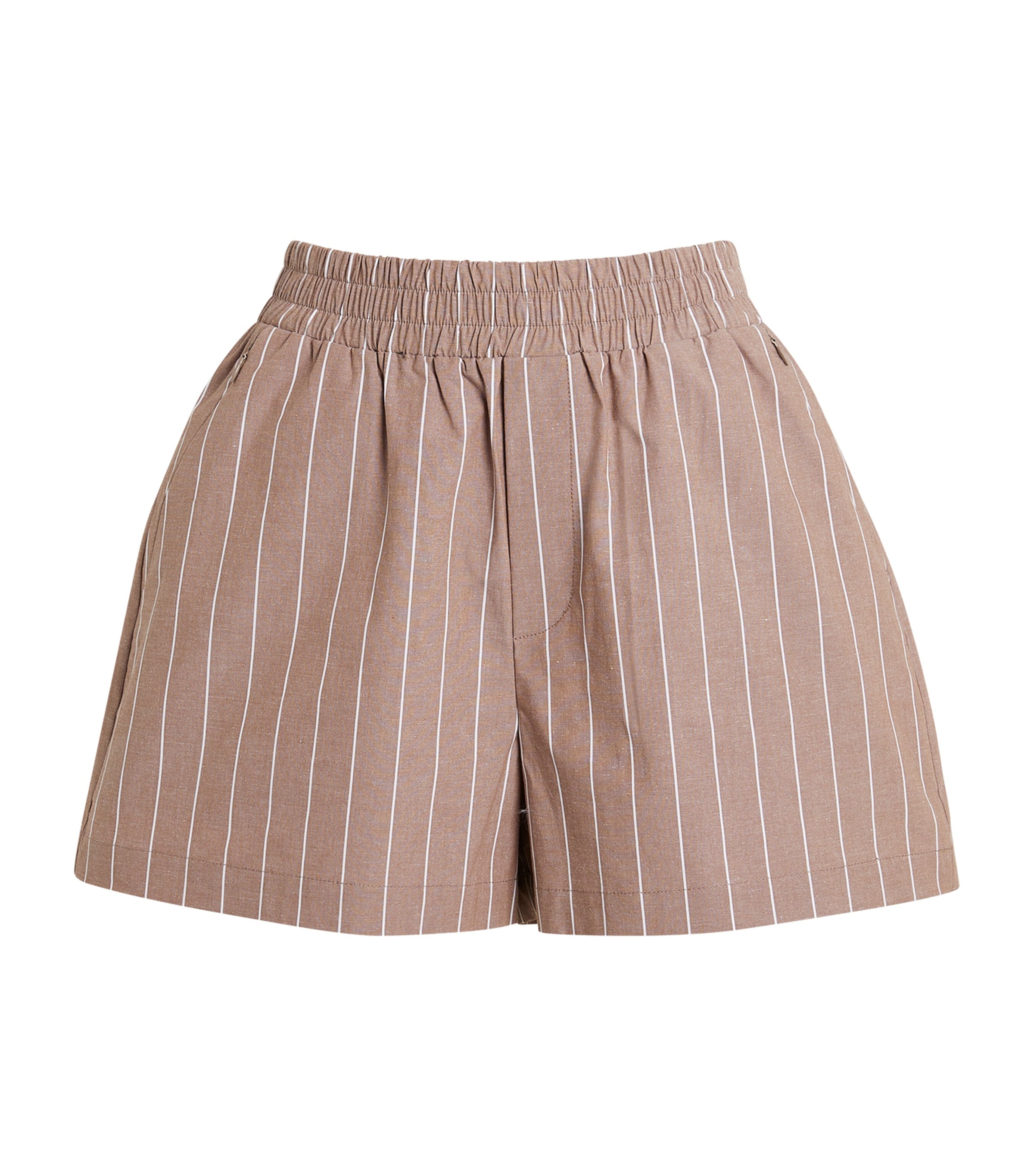 Good American Striped The Weekend Shorts In Brown