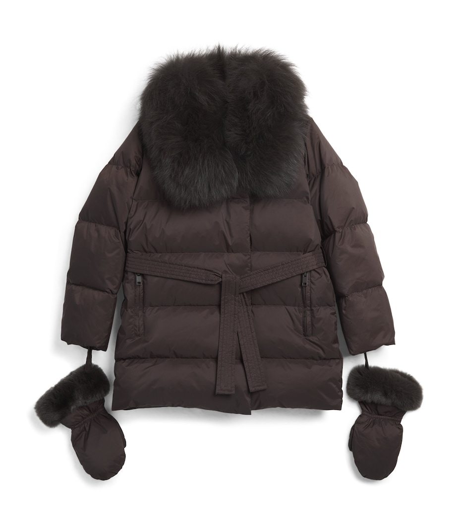 Yves Salomon Enfant Down Fur-Trim Puffer Jacket (6-14 Years) Brew Image 1