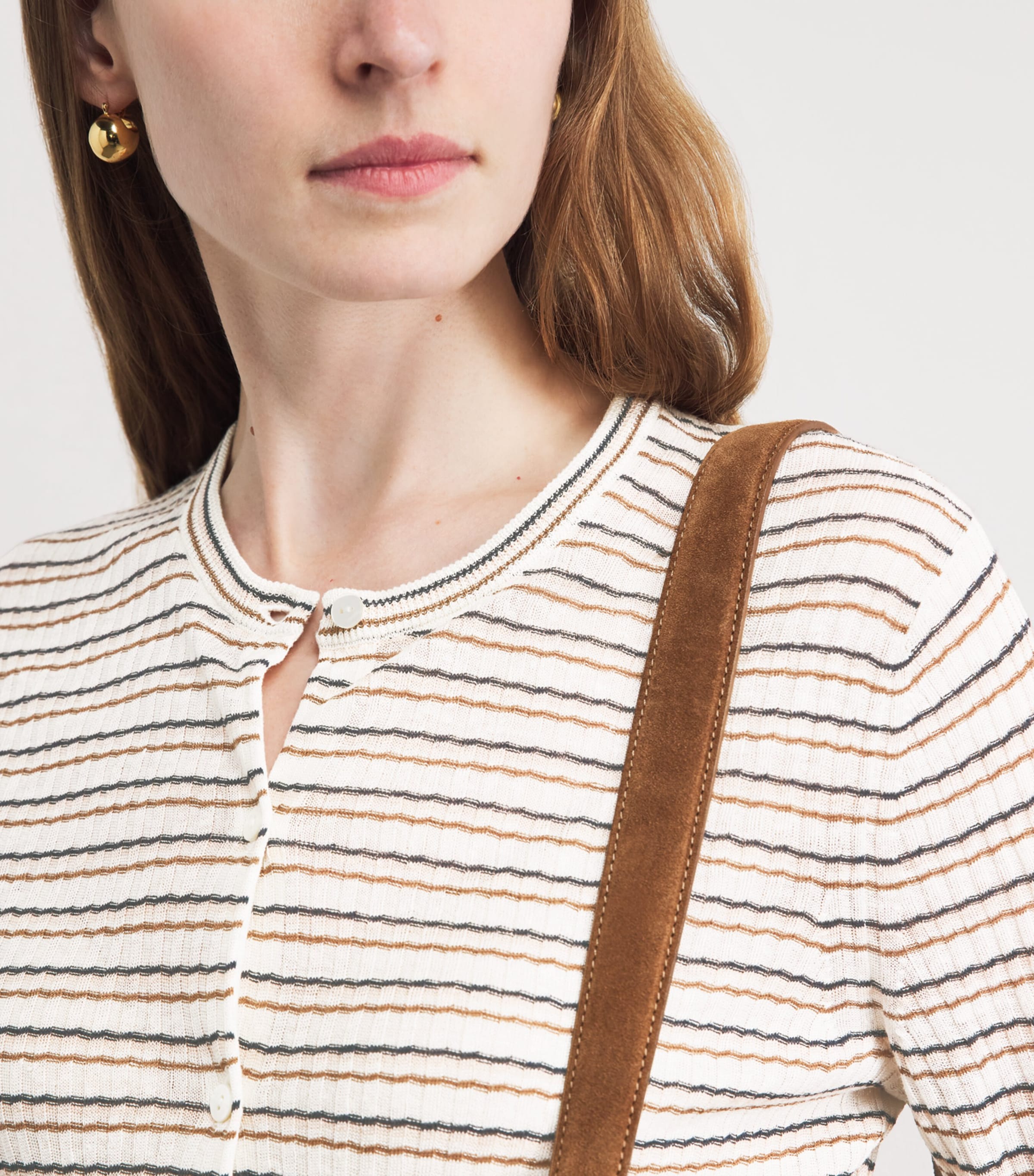 Theory Womens Linen-Blend Stripe Cardigan Bone Pink Multi Image 3