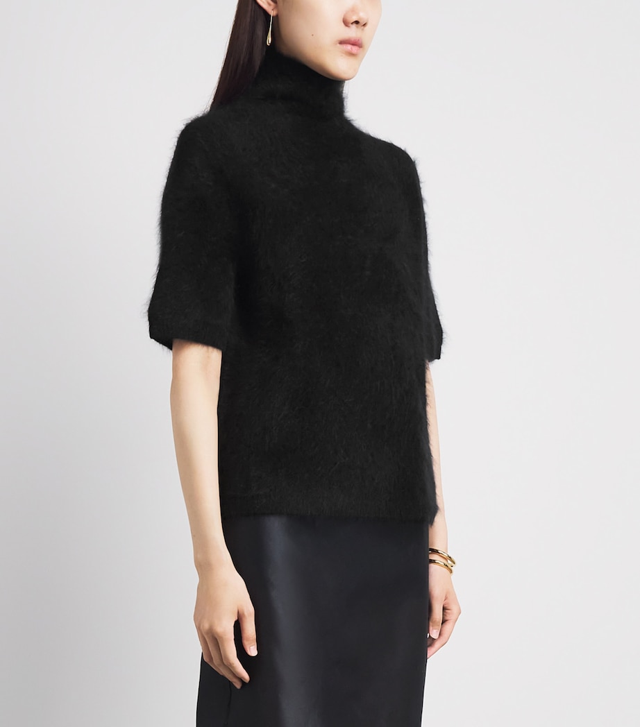Soft Goat Womens Brushed Cashmere Short-Sleeve Sweater Black Image 4