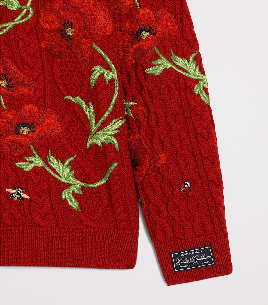 Dolce&Gabbana Kids Virgin Wool Embroidered Sweater (8-12+ Years) Bright Red Image 3