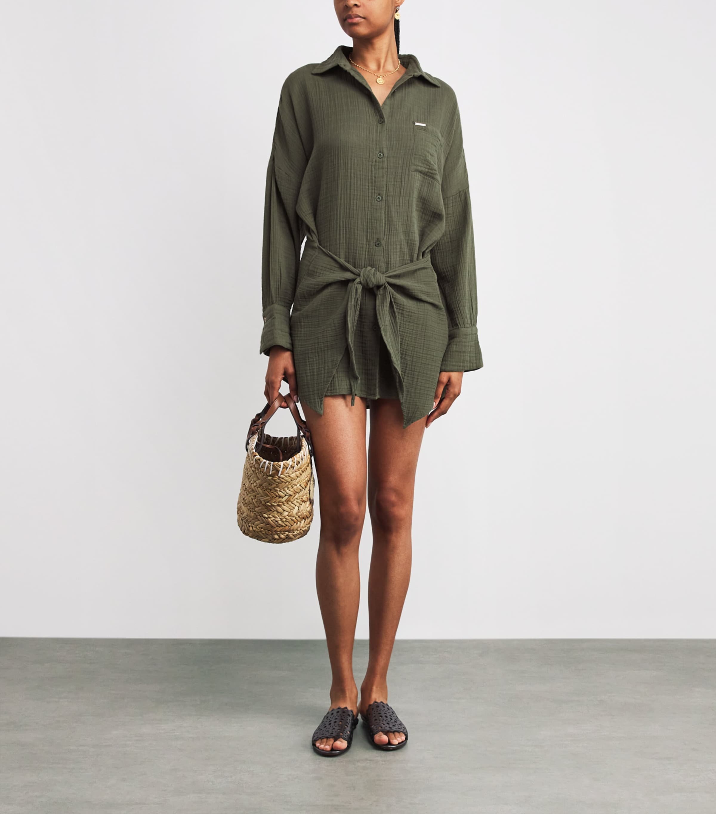 Cotton Sara Mini Shirt Dress OLIVE10 Image 2