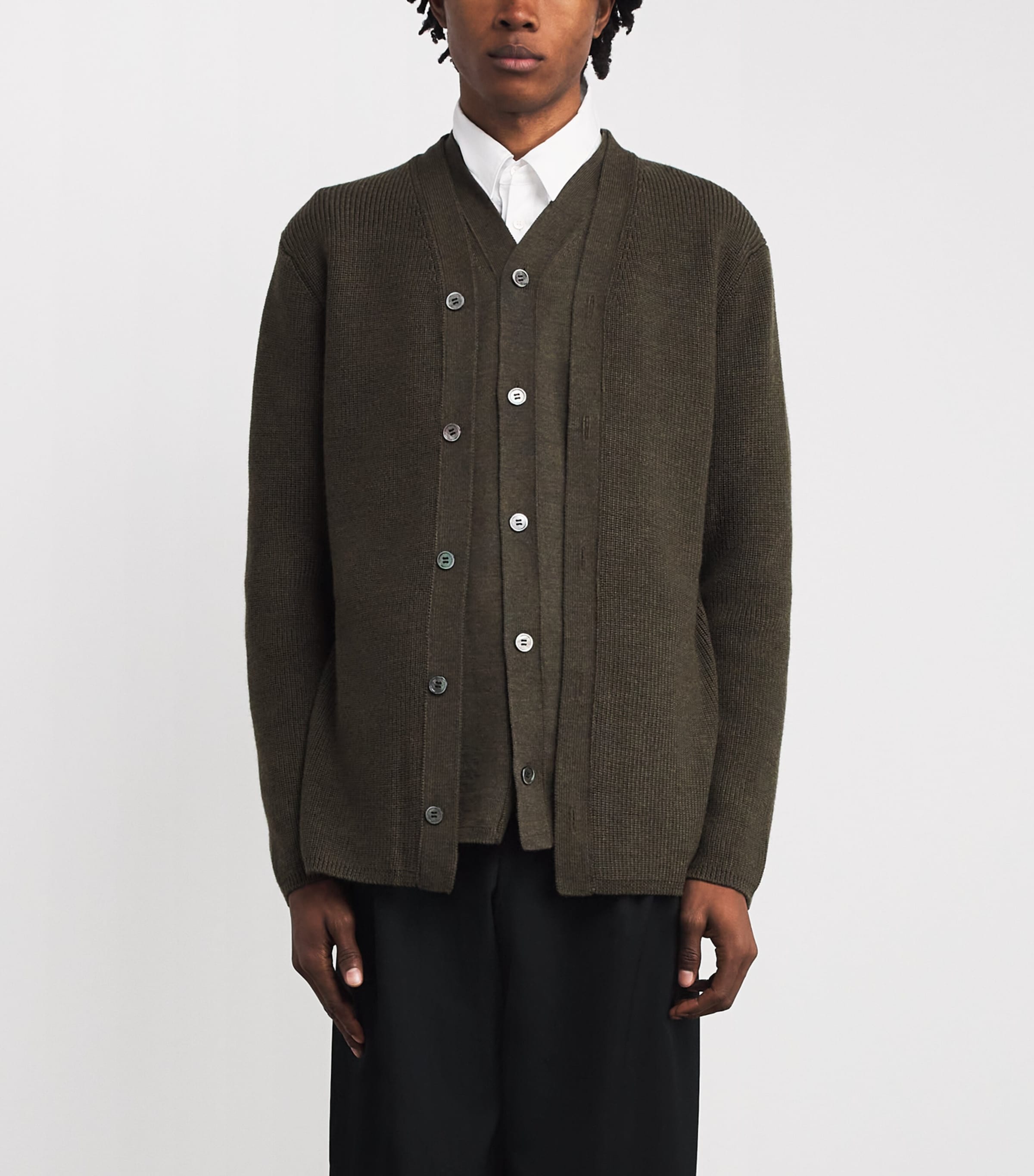 Comme Des Garçons Homme Plus Green Wool Double-Layered Cardigan