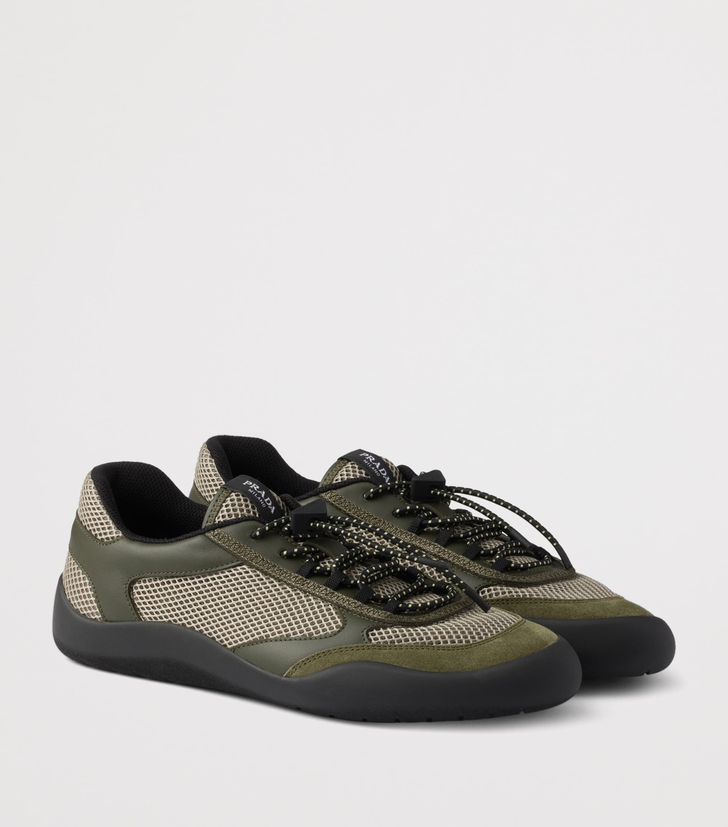 Prada Leather-Mesh Speedrock Sneakers Green Image 5