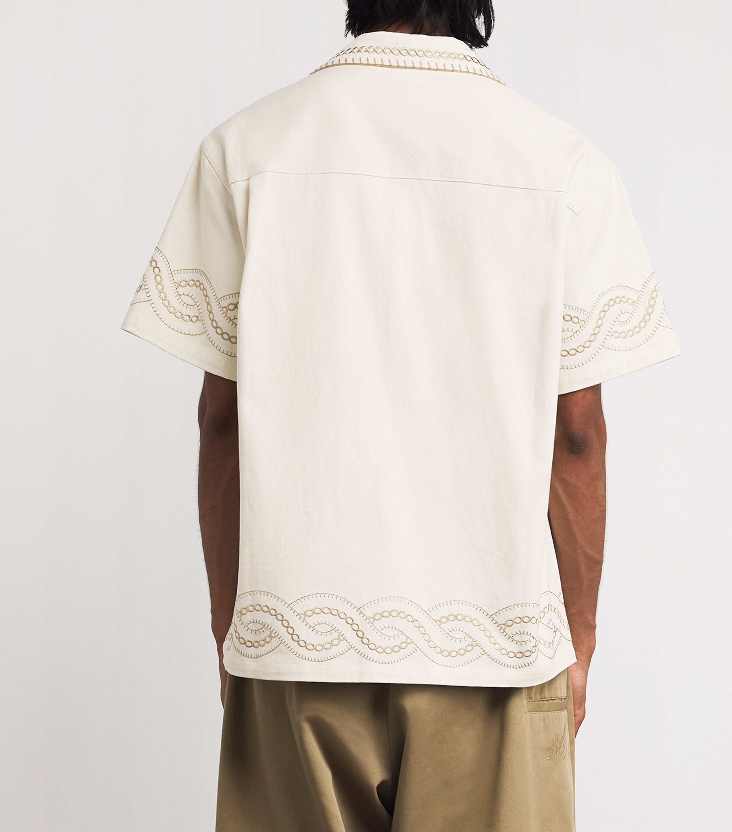 Drôle De Monsieur Mens Cotton Braid-Embroidery Short-Sleeve Shirt Cm / Cream Image 4