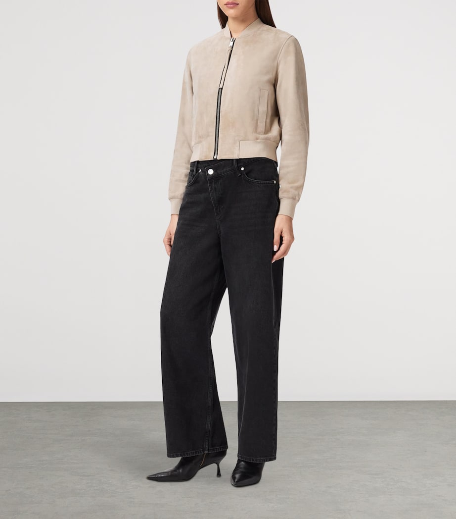 AllSaints Womens Suede Orten Bomber Jacket Silver Birch Grey Image 6