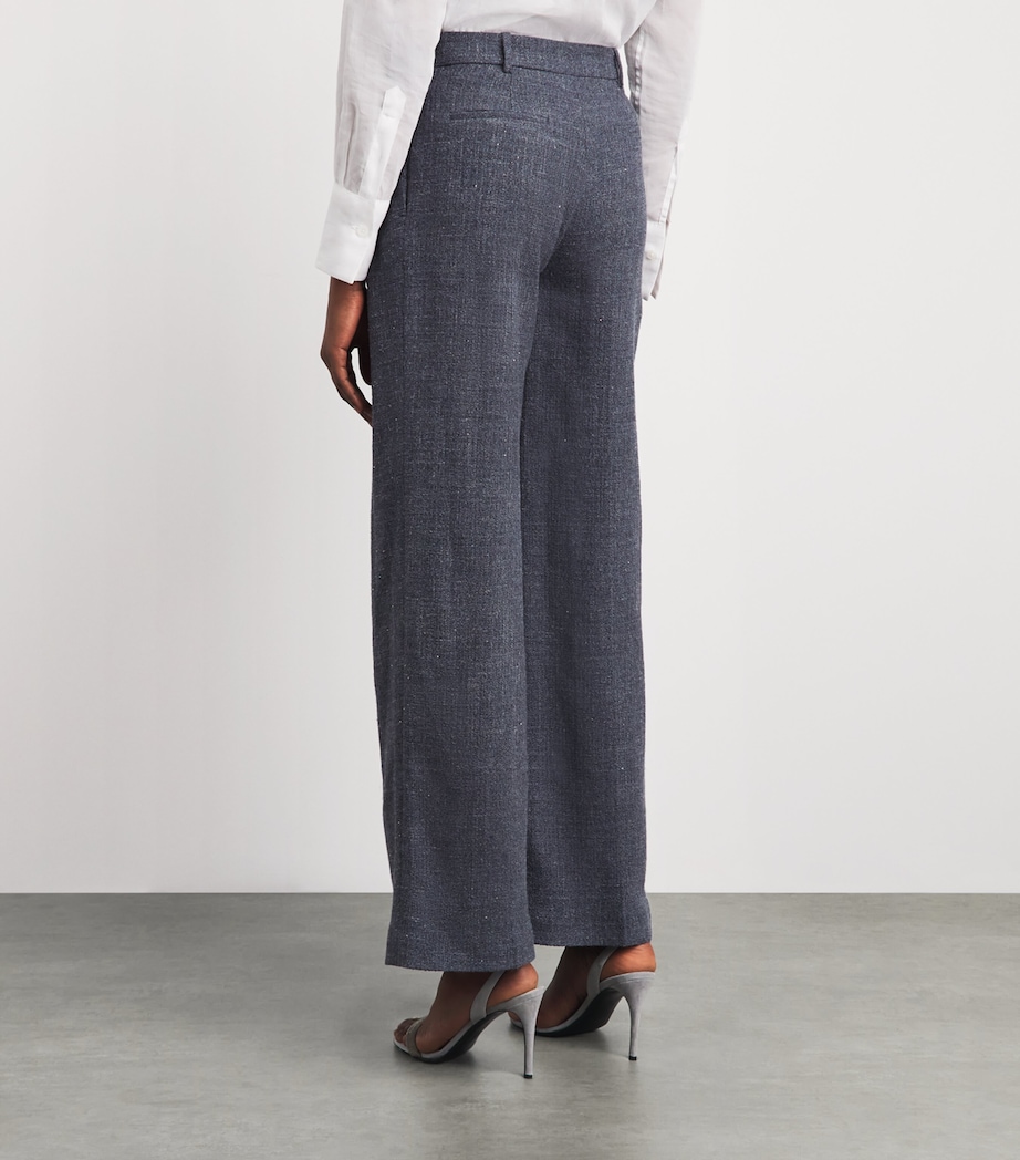 Eleventy Womens Wool-Linen-Blend Straight Trousers Blu Image 5
