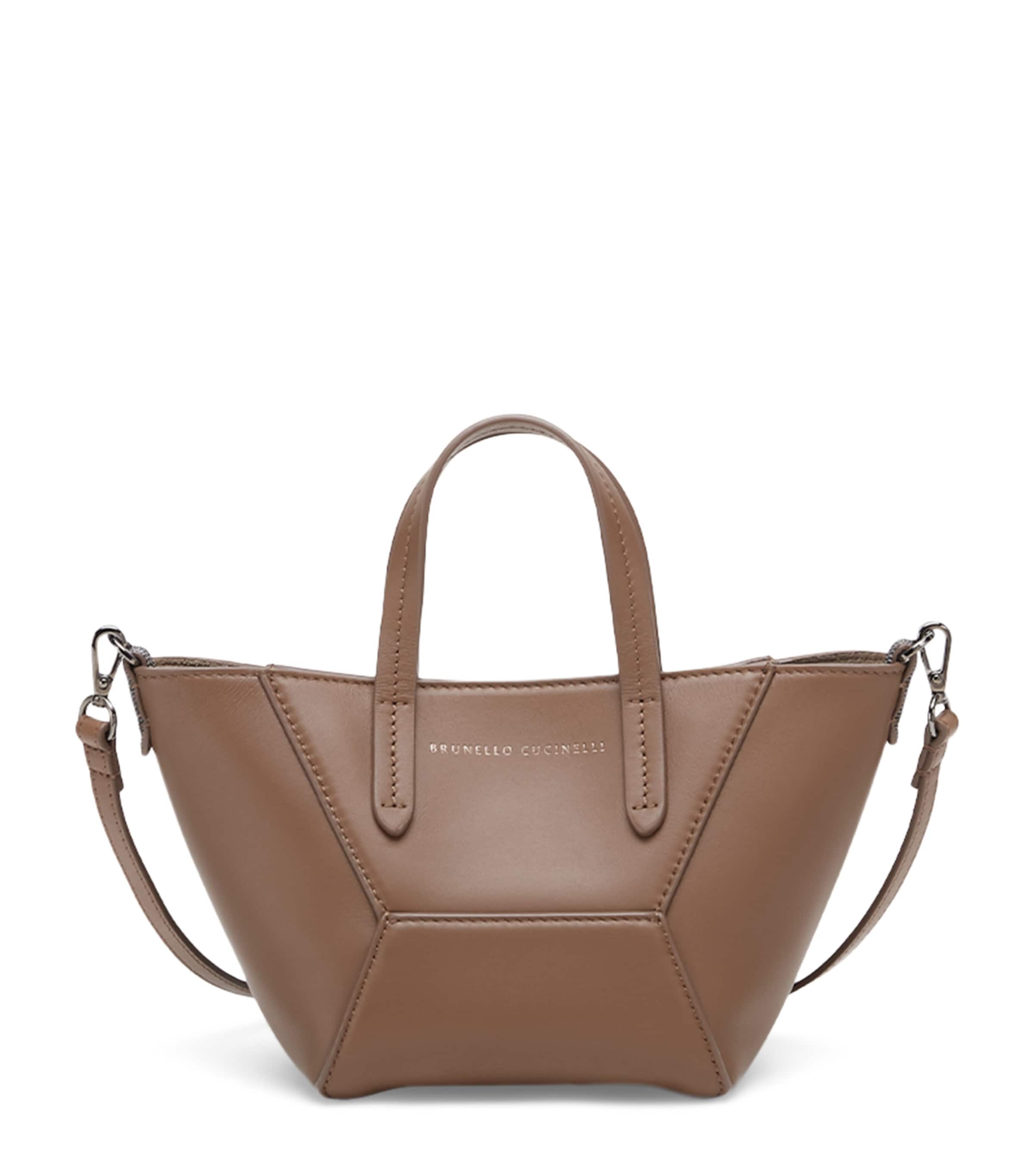 Brunello Cucinelli Mini Calfskin Bc Duo Top-handle Bag In Brown