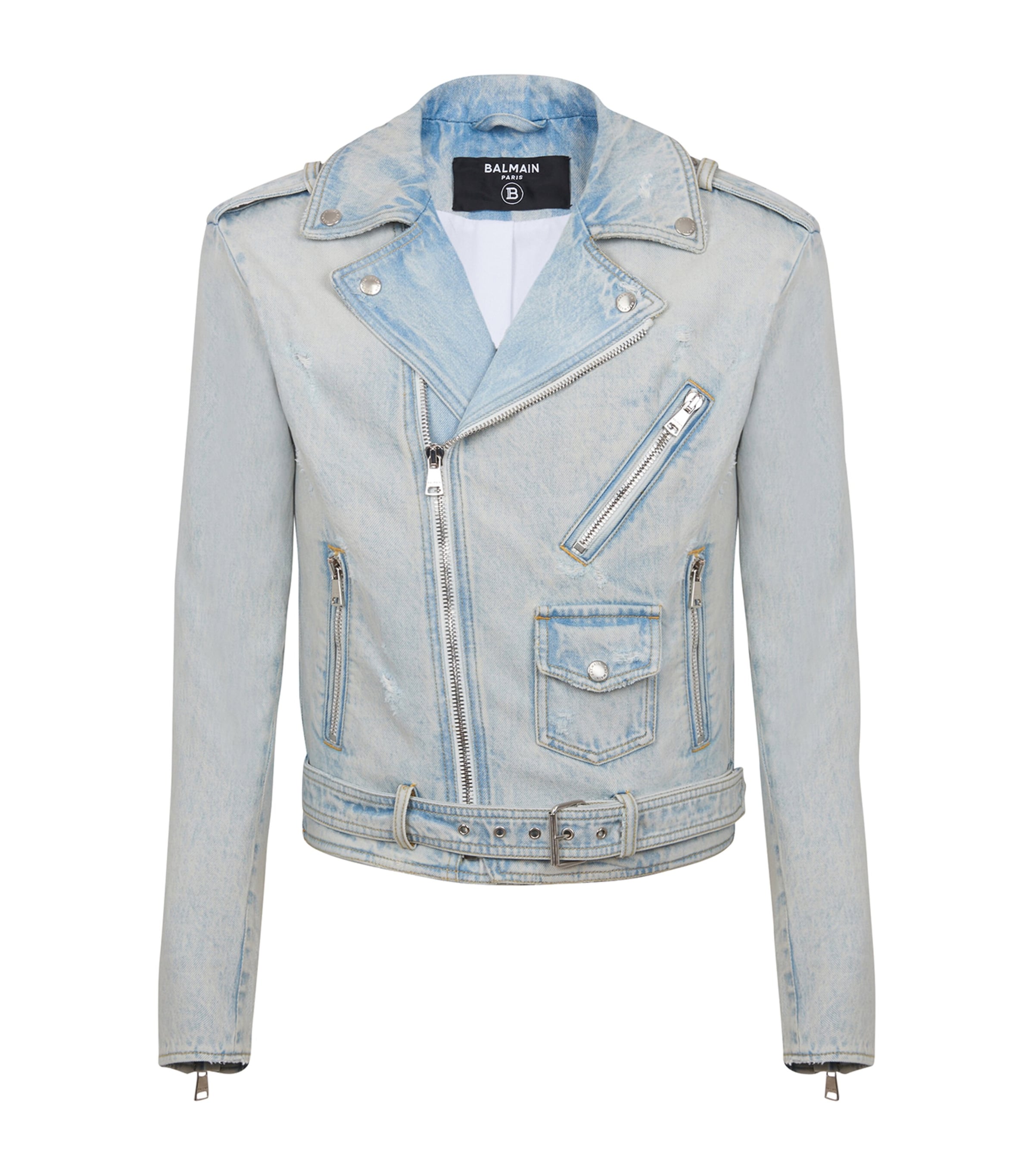 Balmain Blue Denim Biker Jacket | Harrods UK
