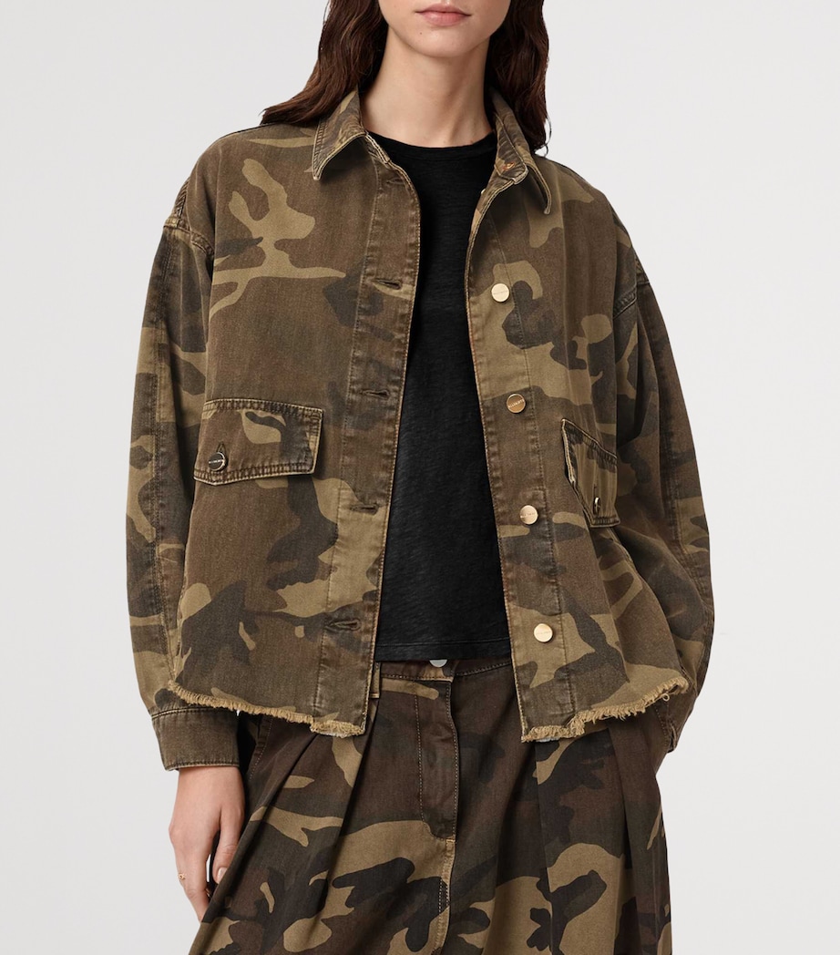 AllSaints Womens Cotton Camouflage Hettie Shacket Camo Green Image 5