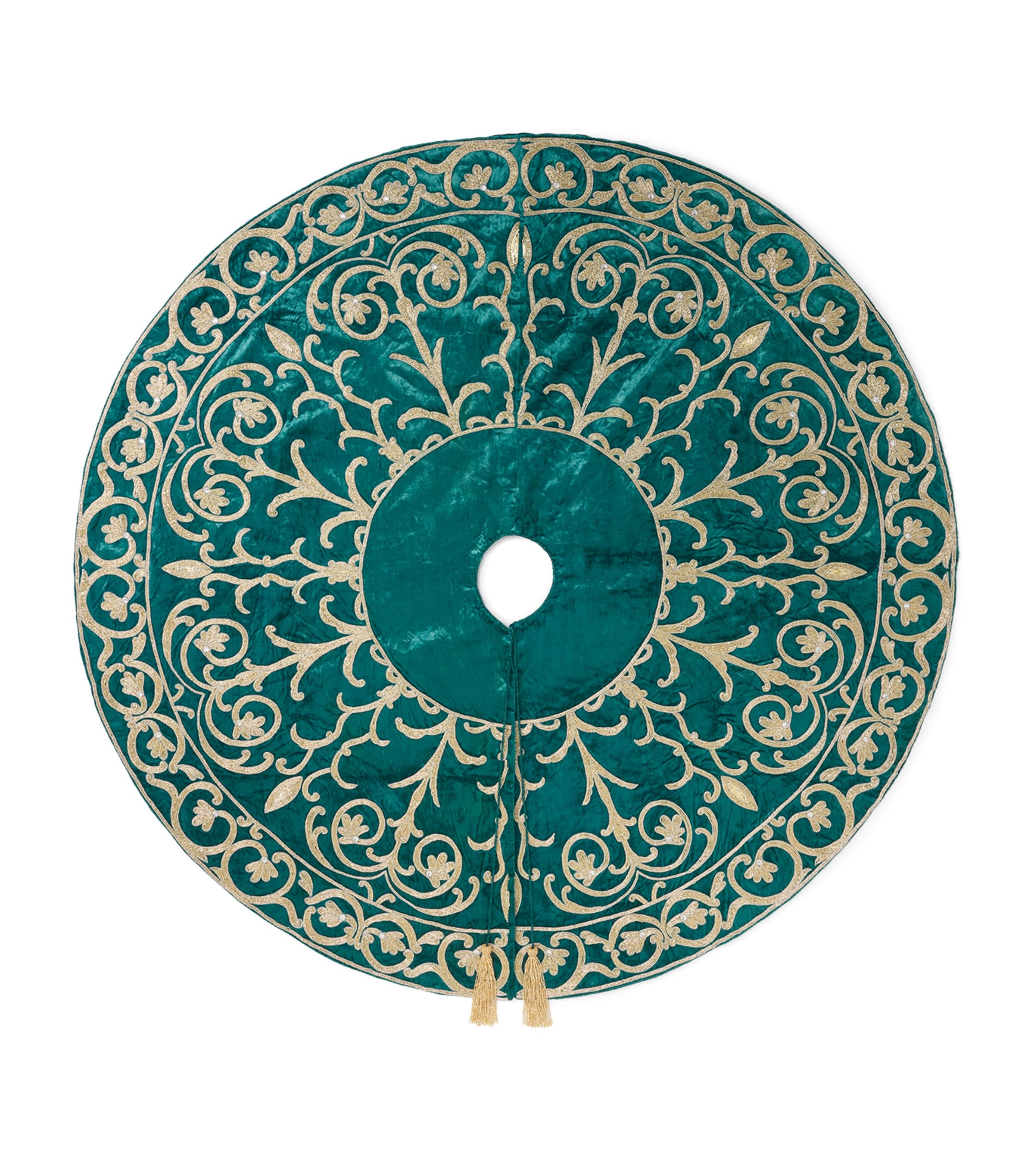 Harrods Velvet Beaded Tree Skirt Turquoise/gold Image 1