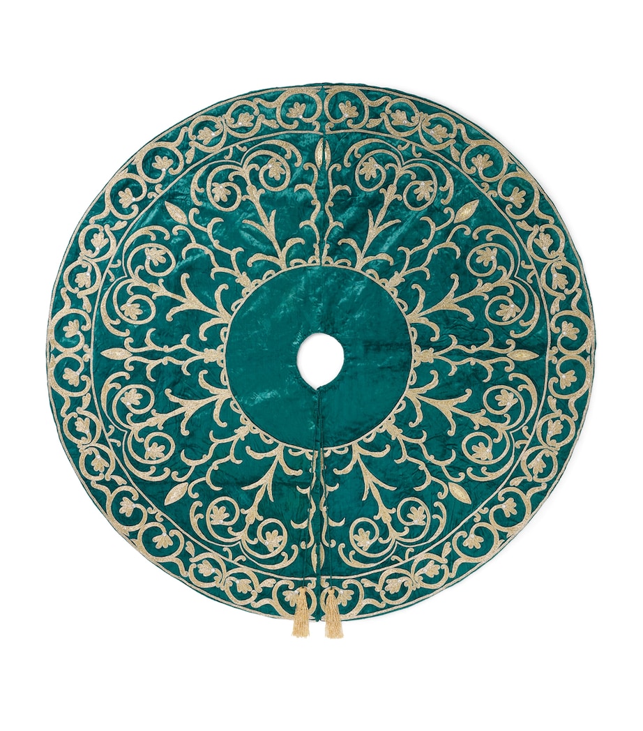 Harrods Velvet Beaded Tree Skirt Turquoise/gold Image 1