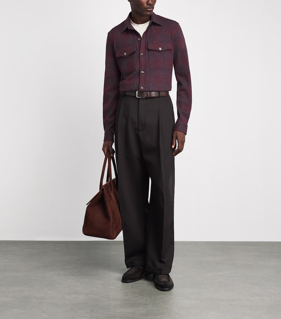 Isaia Mens Wool Check Overshirt Image 2