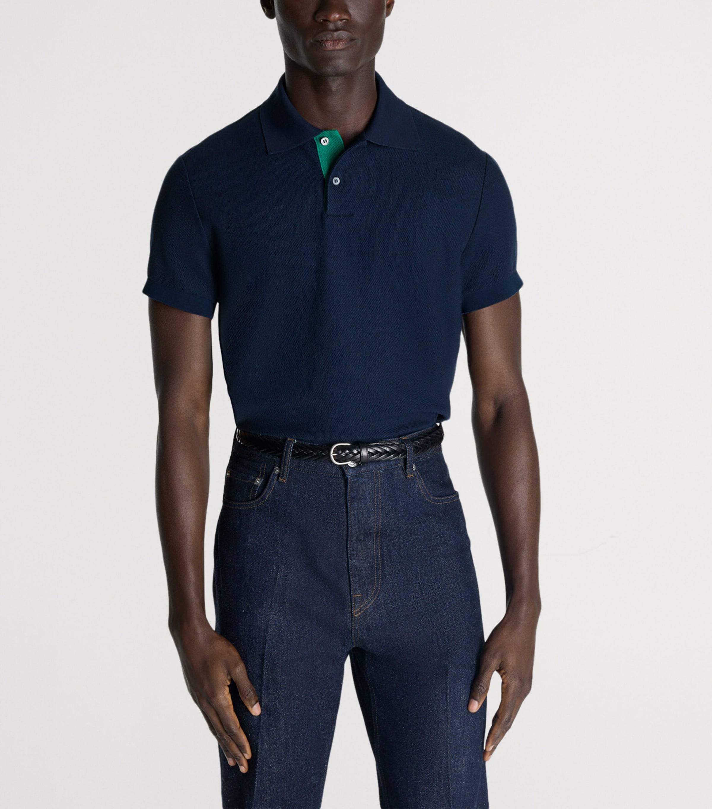 Dunhill Mens Cotton Piqué Polo Shirt Navy Image 3