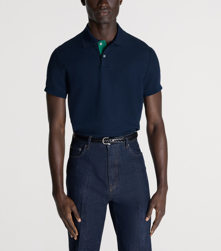 Dunhill Mens Cotton Piqué Polo Shirt Navy Image 3