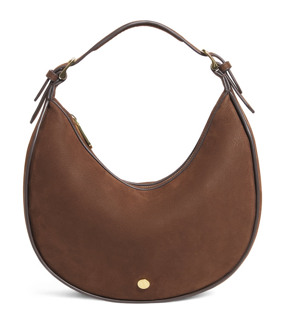 Harrods Small Suede Crescent Shoulder Bag Tan Image 1