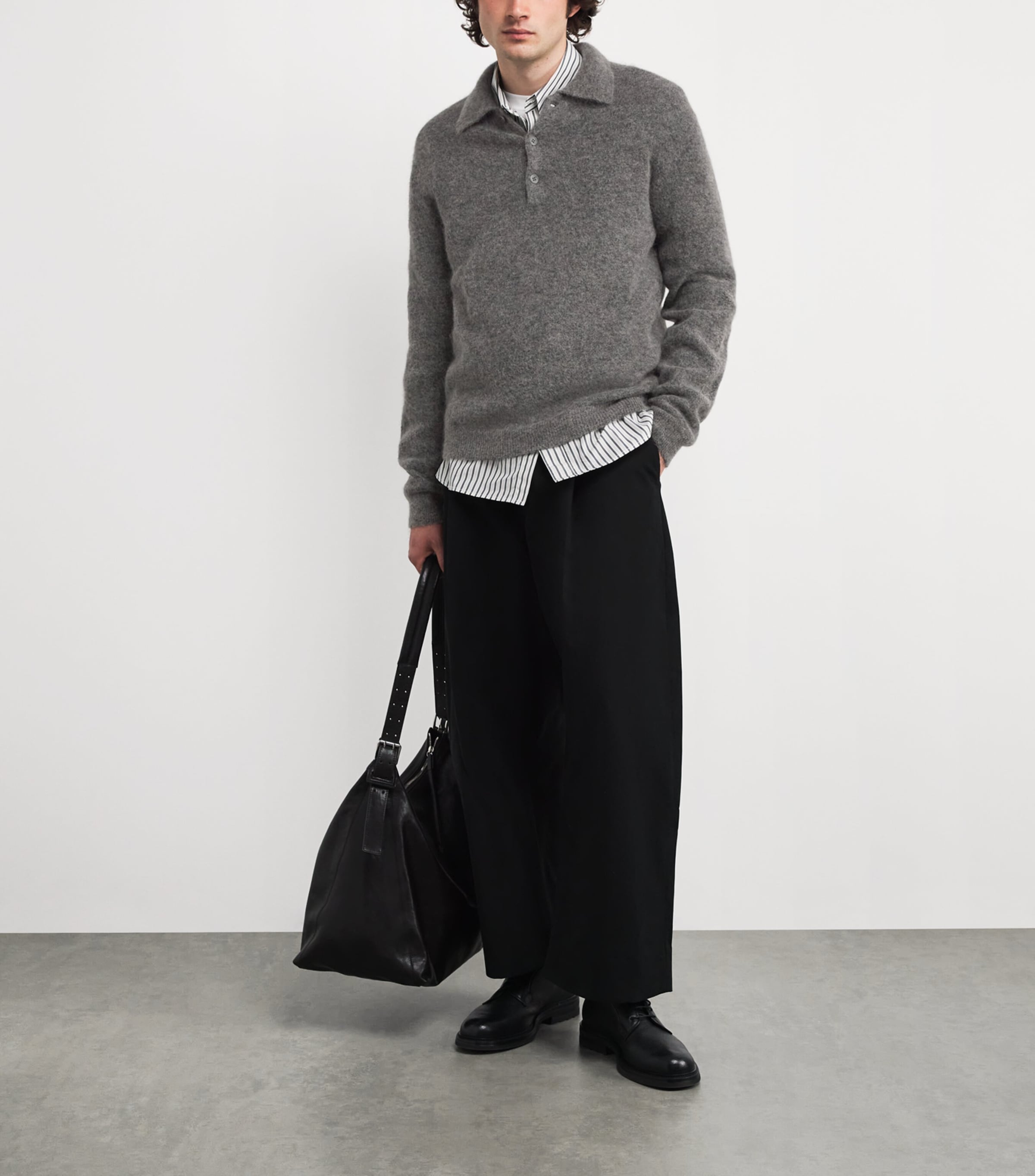 Wool-Blend Polo Sweater GREY MELANGE 915 Image 2