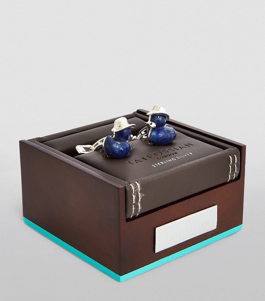 Rhodium-Plated Sodalite Duck Cufflinks SILVER/ BLUE Image 2