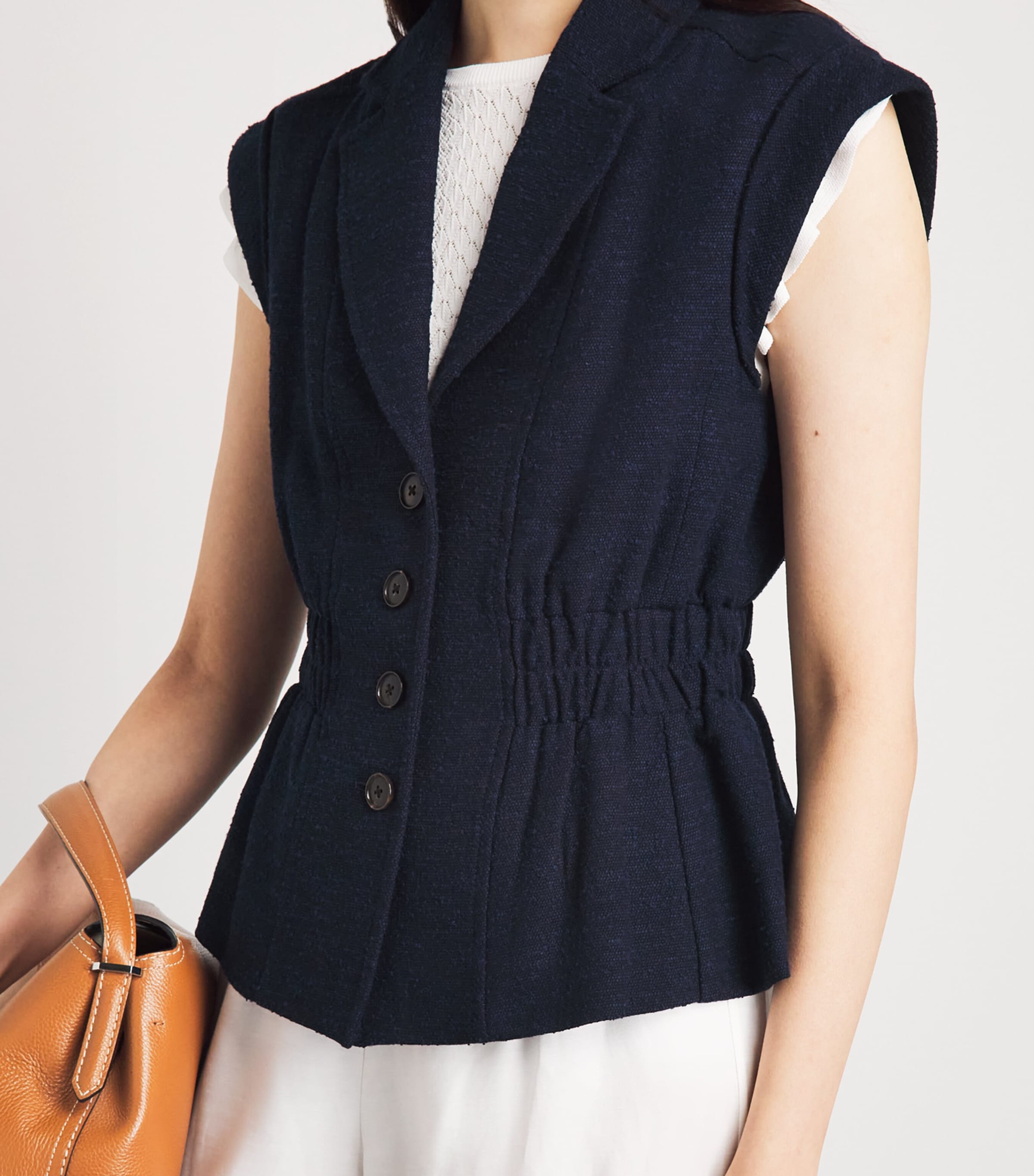 ME+EM Womens Bouclé Soft Sculpt Waistcoat Navy Image 3