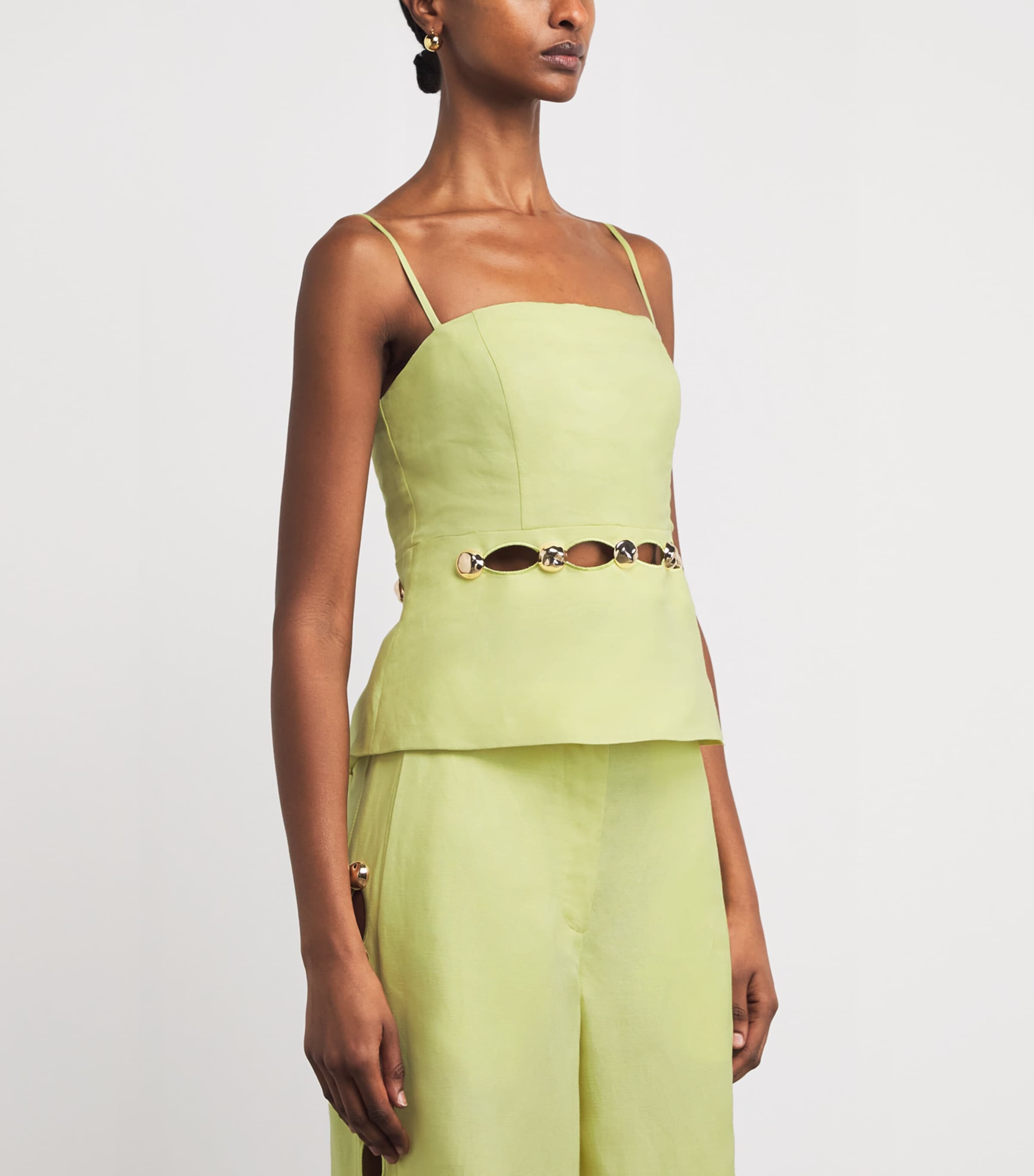 Linen-Blend Studded Cami CELADON Image 3