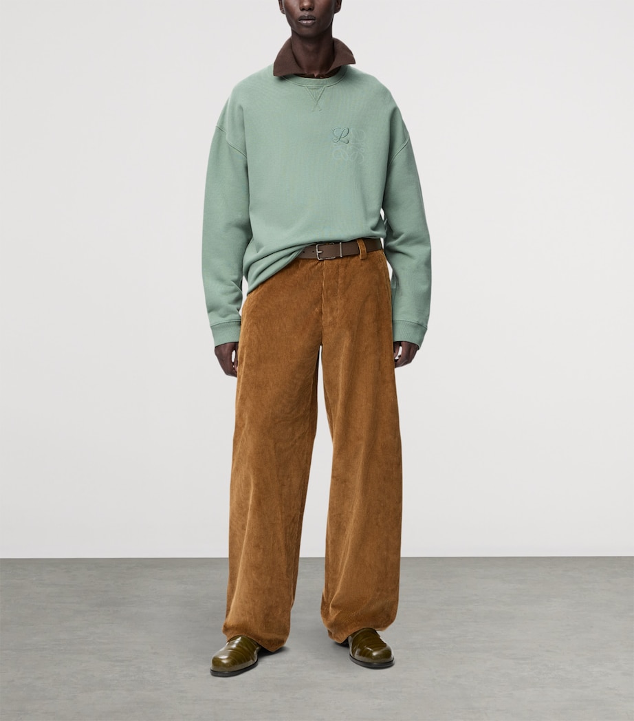 LOEWE Mens Cotton-Blend Anagram Sweatshirt Sage Image 2