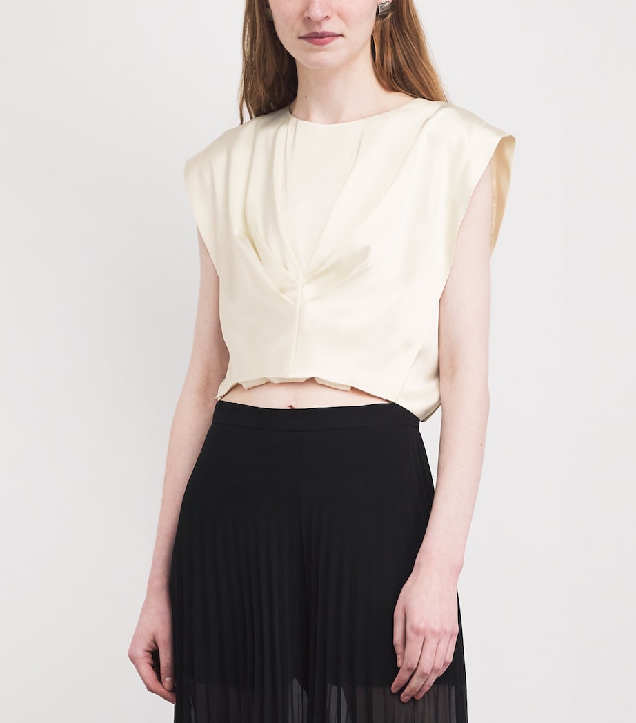 Sandro Paris Womens Satin Pleated Crop Top Ecru Image 4