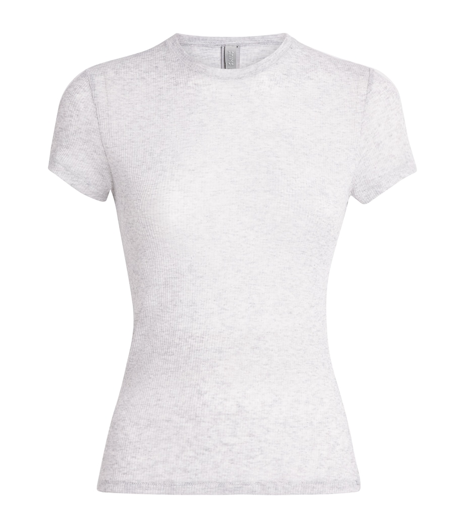 Skims Womens Semi-Sheer Ribbed T-Shirt Light Heather Grey Image 1