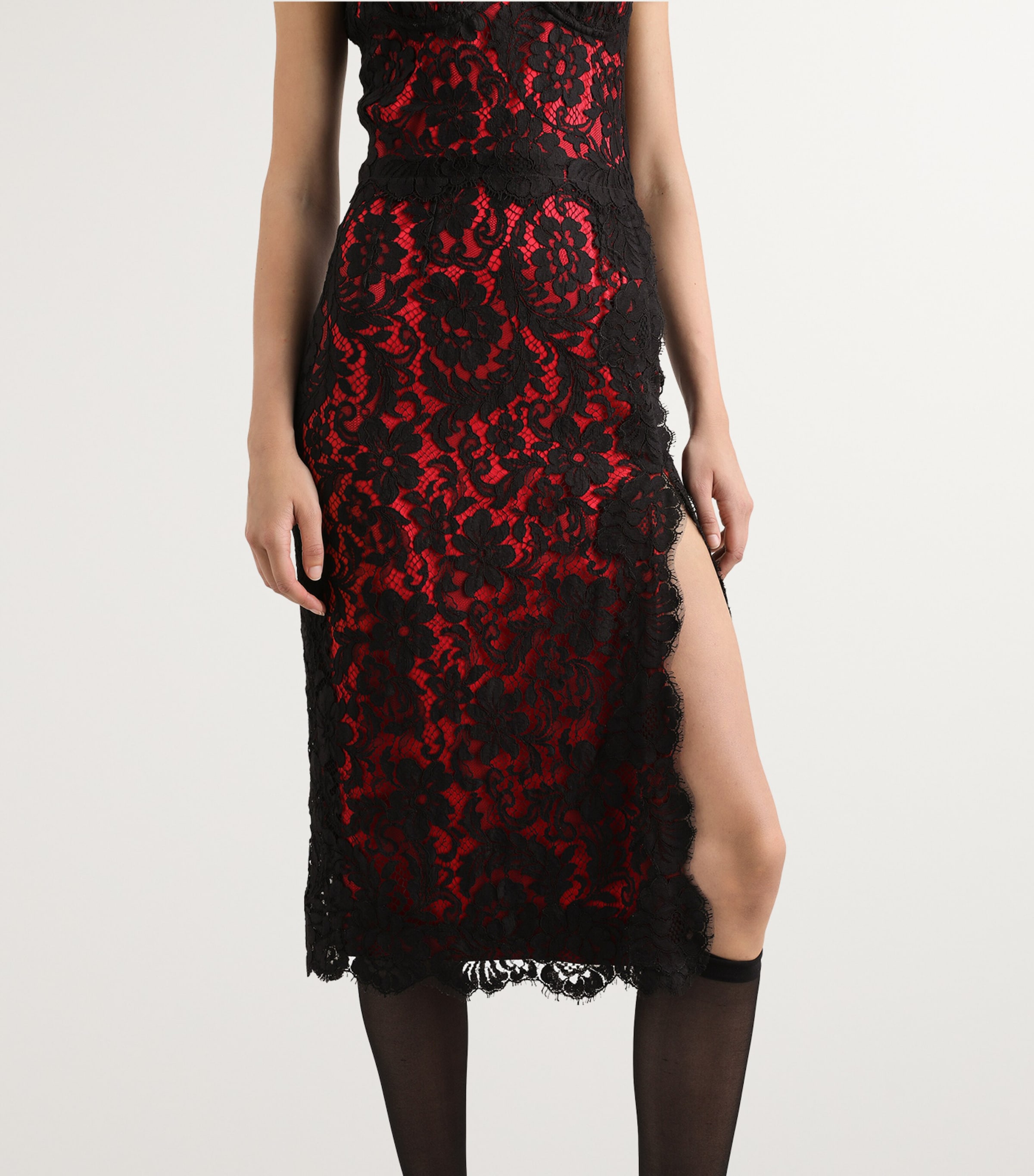 Lace Contrast Slip Dress N0000-BLACK Image 2