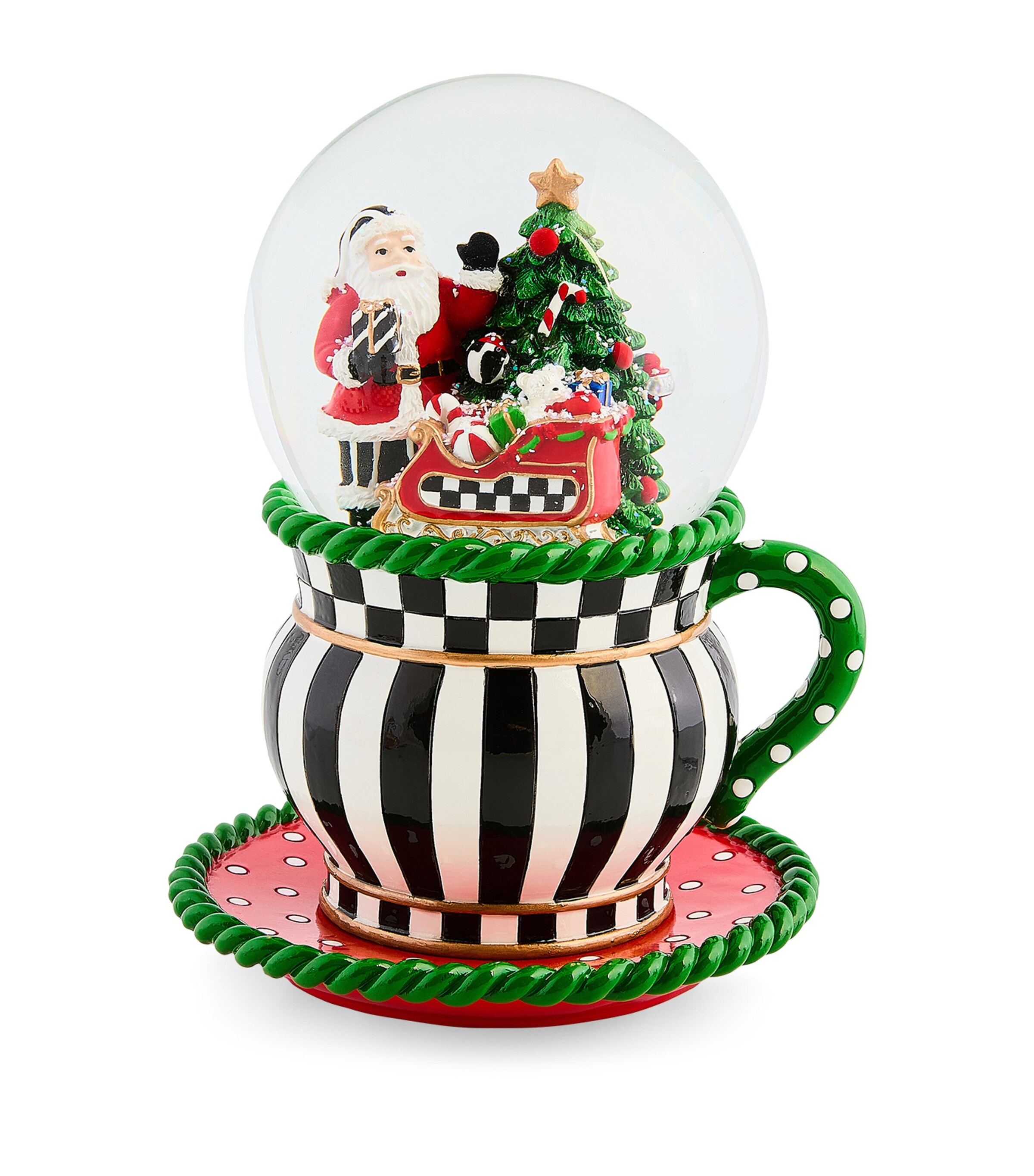 MacKenzie-Childs Check It Out Teacup Snowglobe (21cm) | Home New In | Home Accessories | Ornaments | Designers | Mackenzie Childs