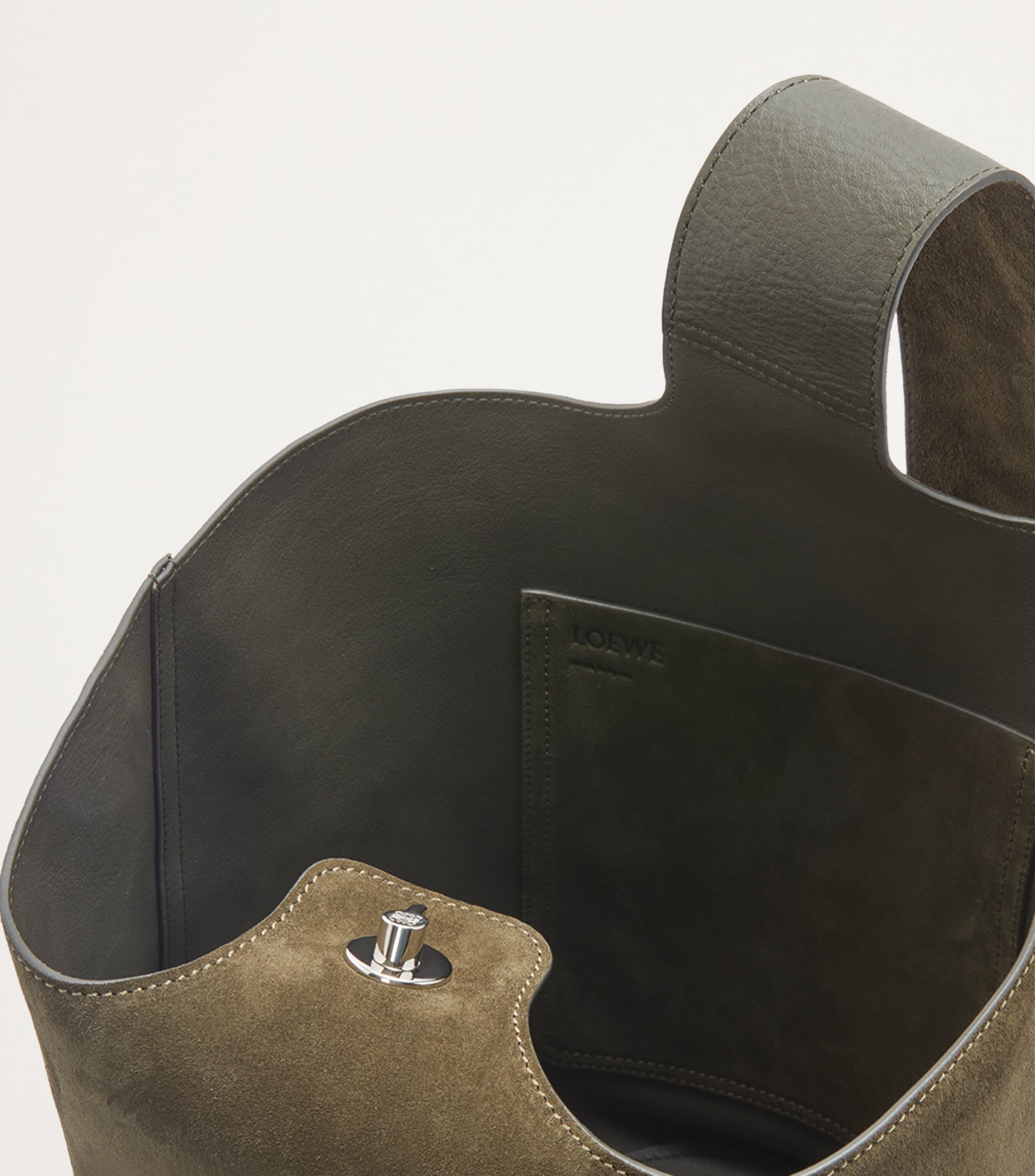 Large Suede Pebble Bucket Bag DARK OLIVE Image 6