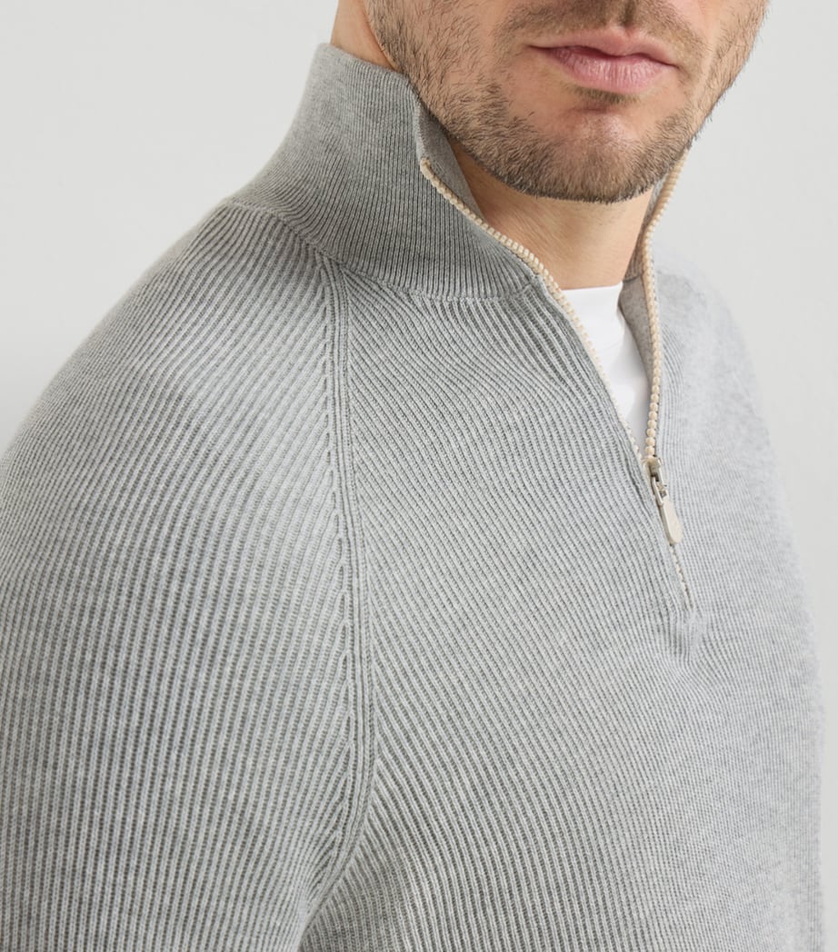 Brunello Cucinelli Mens Cotton Rib-Knit Quarter-Zip Sweater Image 6
