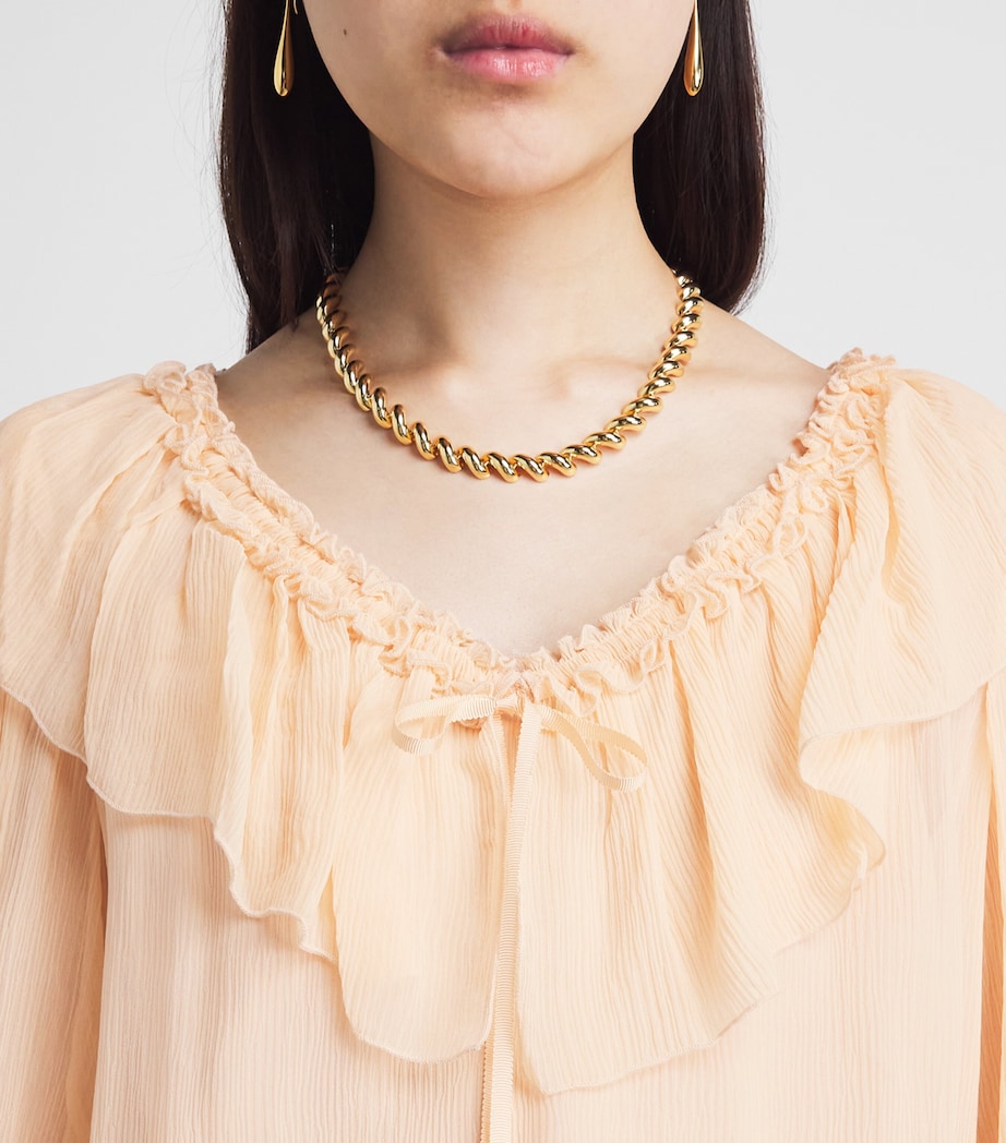 PAIGE Womens Plissé Michelina Blouse Light Peach Image 3