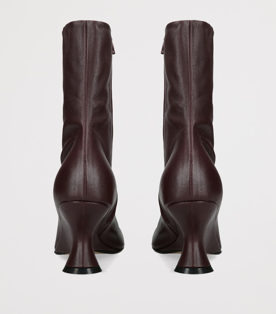 DRIES VAN NOTEN Leather Wedge Ankle Boots 75 Wine Image 4