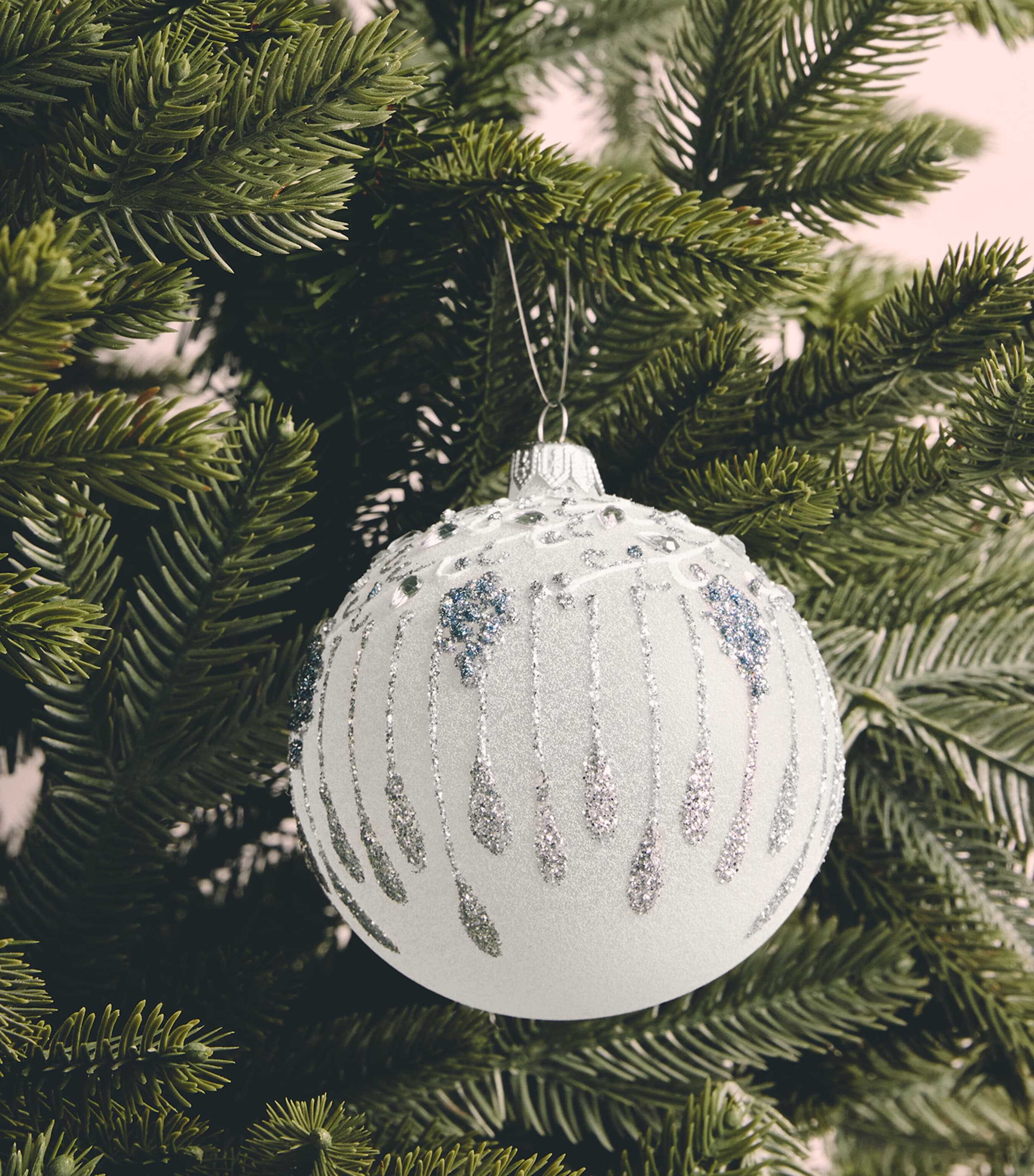 Harrods Glass Embellished Bauble (11cm) White Image 2