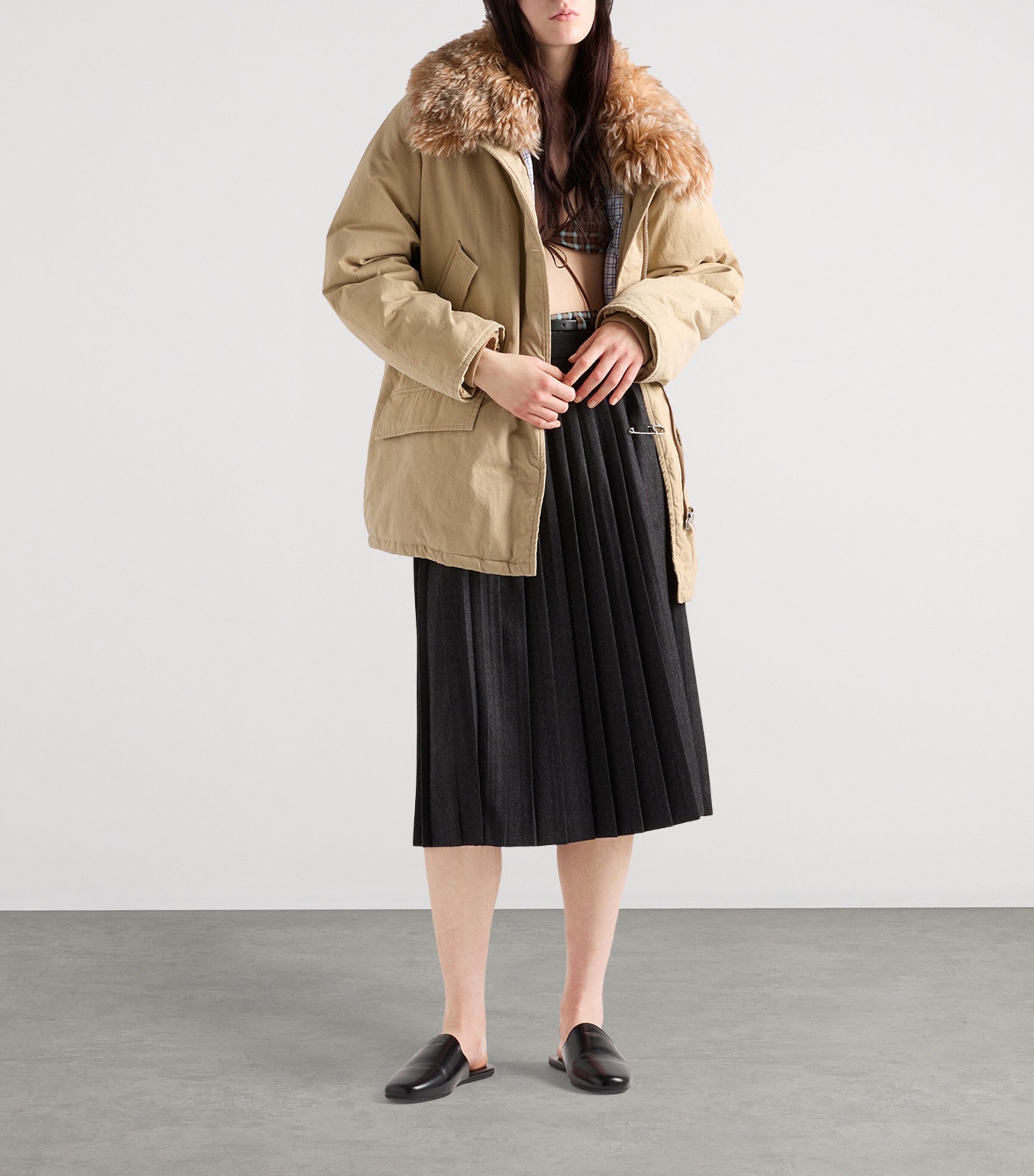 Wool Pleated Midi Skirt F0308 Image 2