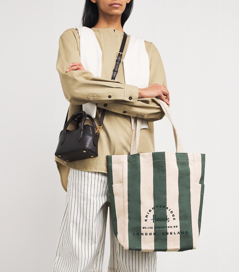 Jute Striped Logo Tote Bag GREEN Image 2