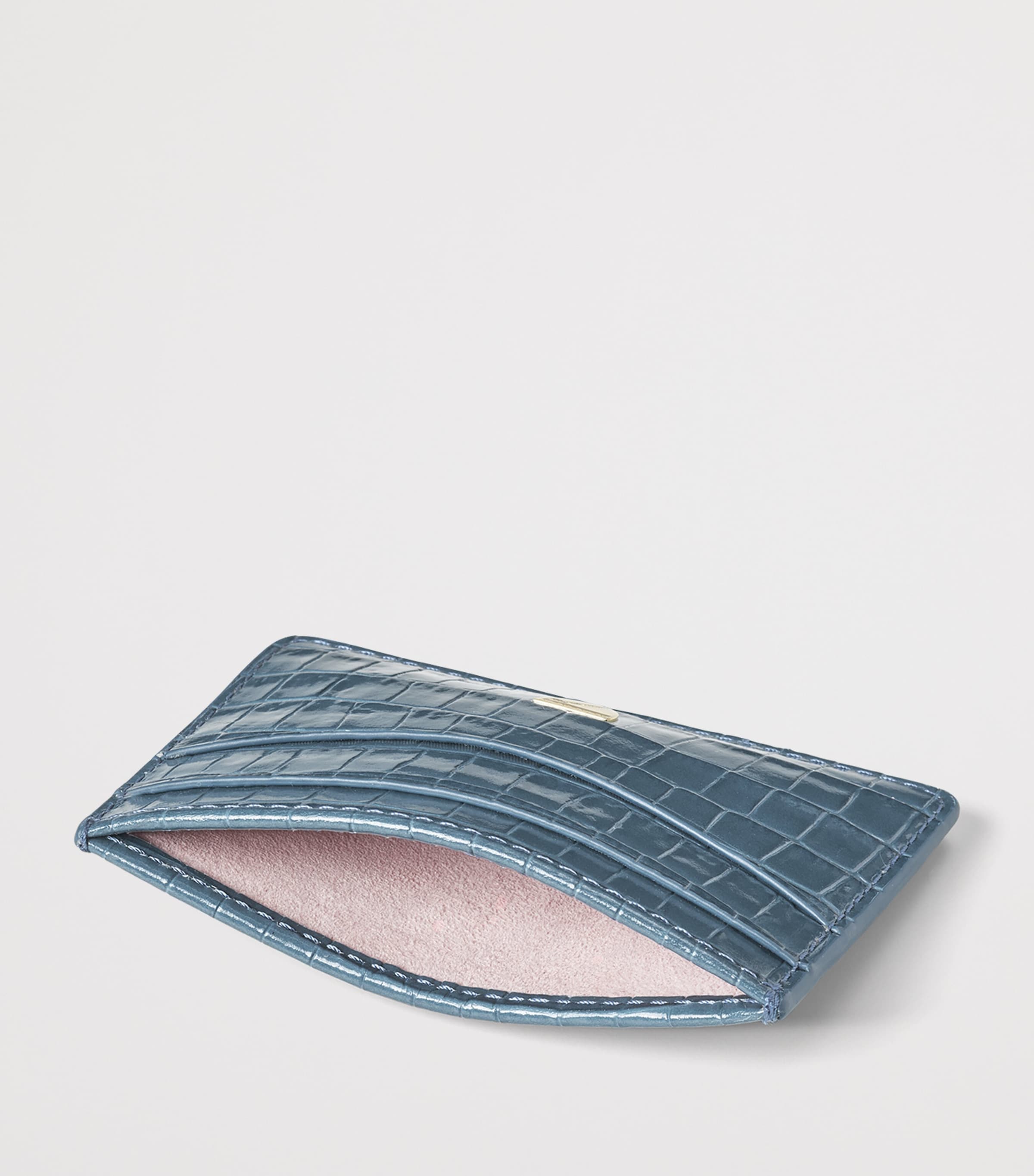 Leather Croc-Embossed Slim Card Holder PEACOCK Image 3