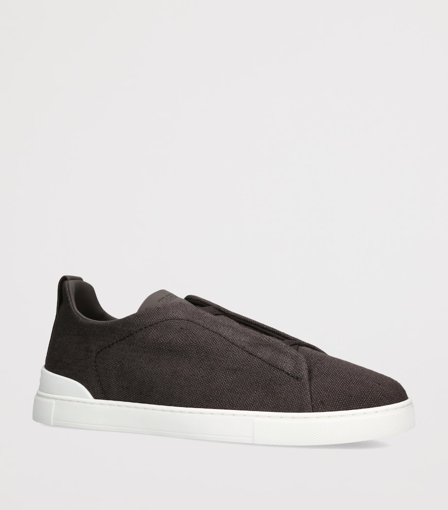 Zegna Canvas Triple Stitch Sneakers Dark Brown Image 3